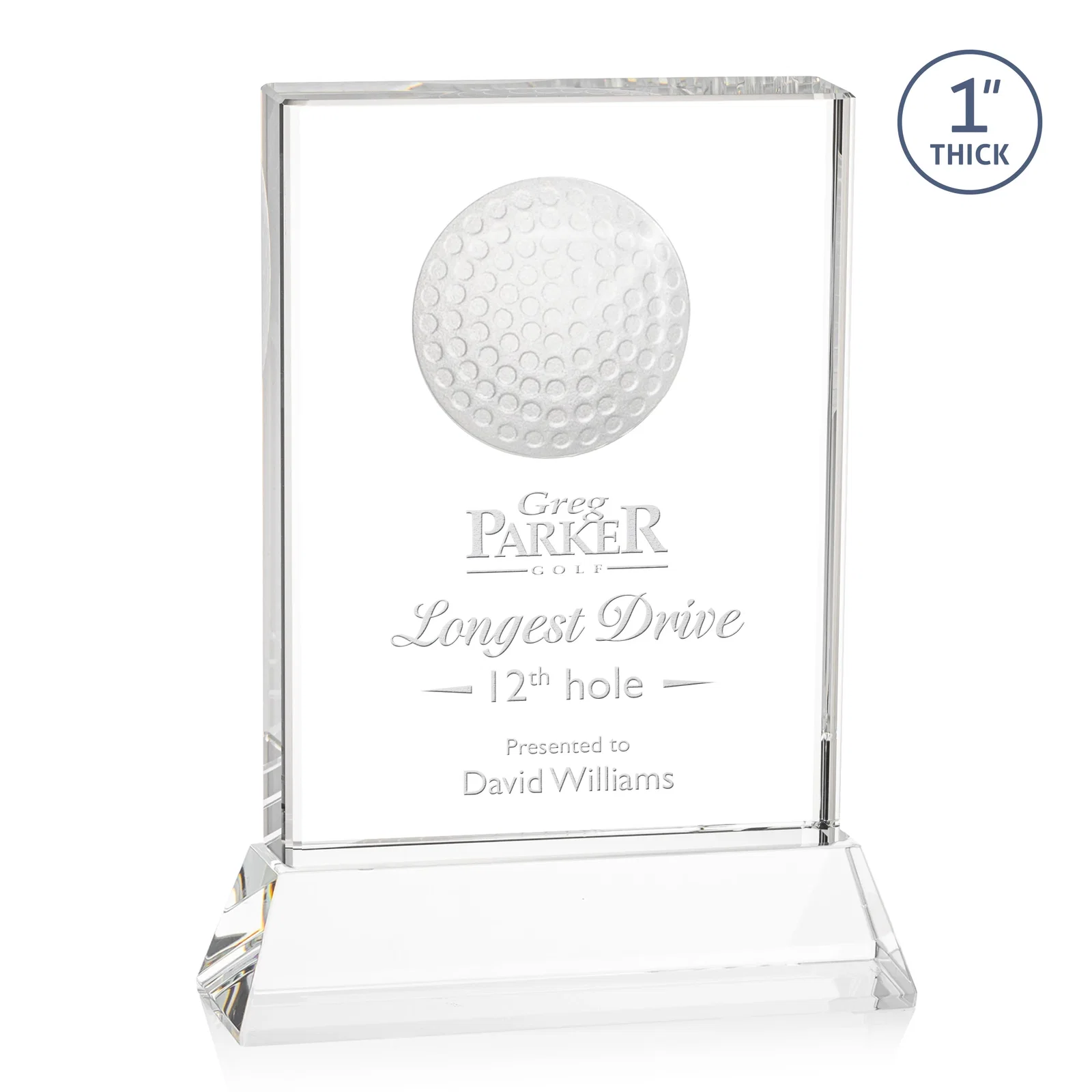 Custom Optical Crystal Rectangle Golf Award with Ball Molded on Back for dealer and partner awards