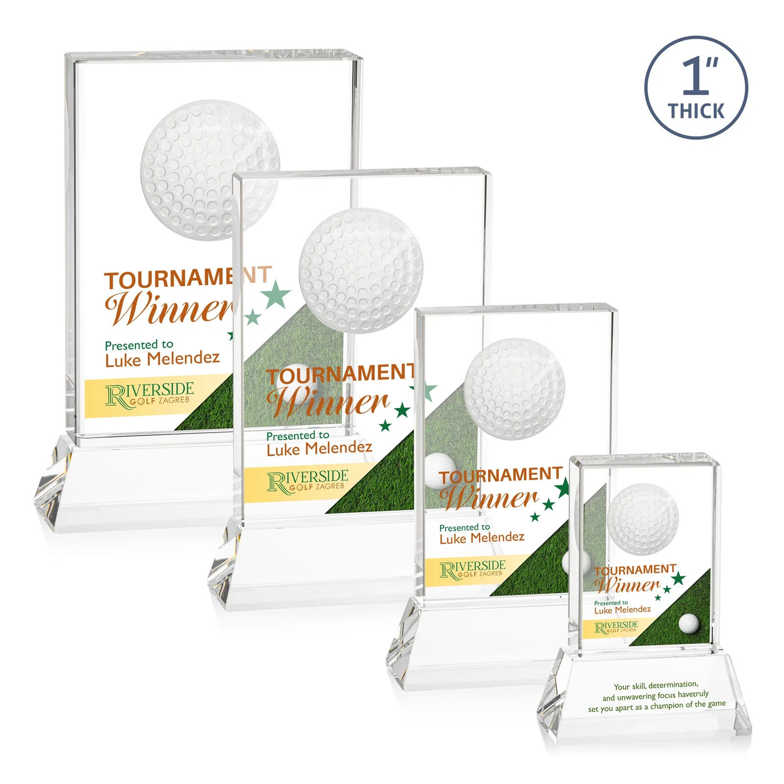Custom Optical Crystal Rectangle Golf Award with Ball Molded on Back for company anniversary events