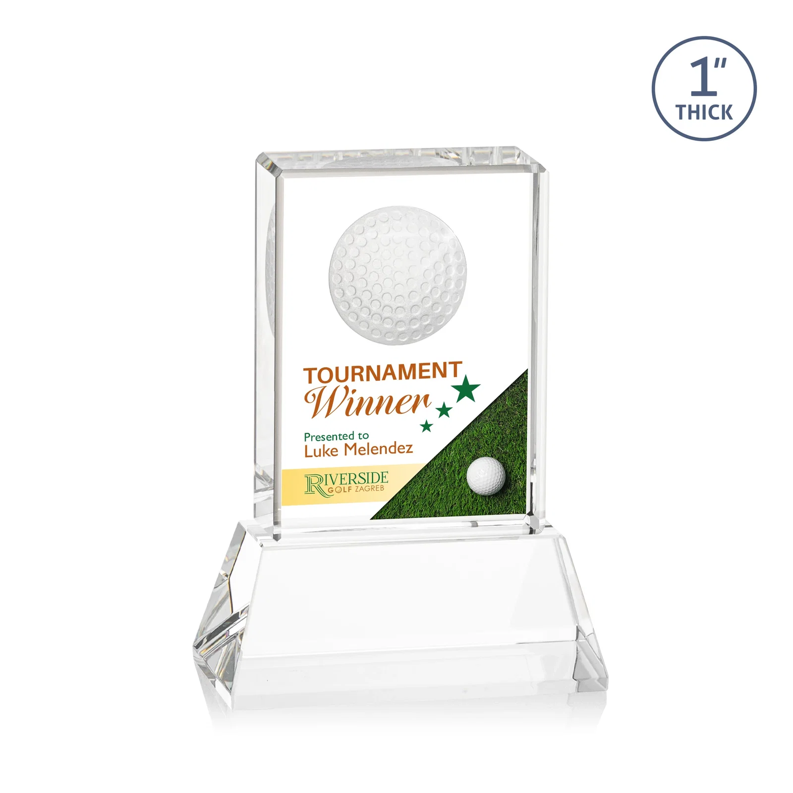 Personalized Optical Crystal Rectangle Golf Award with Ball Molded on Back for employee recognition