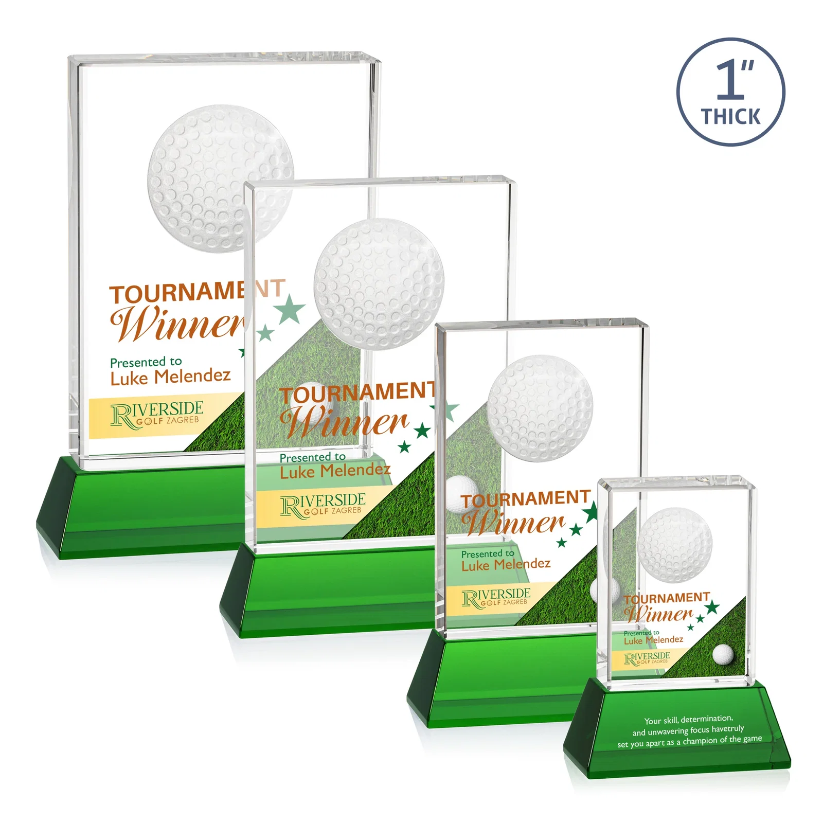 Personalized Optical Crystal Rectangle Golf Award with Ball Molded on Back for retirement presentations