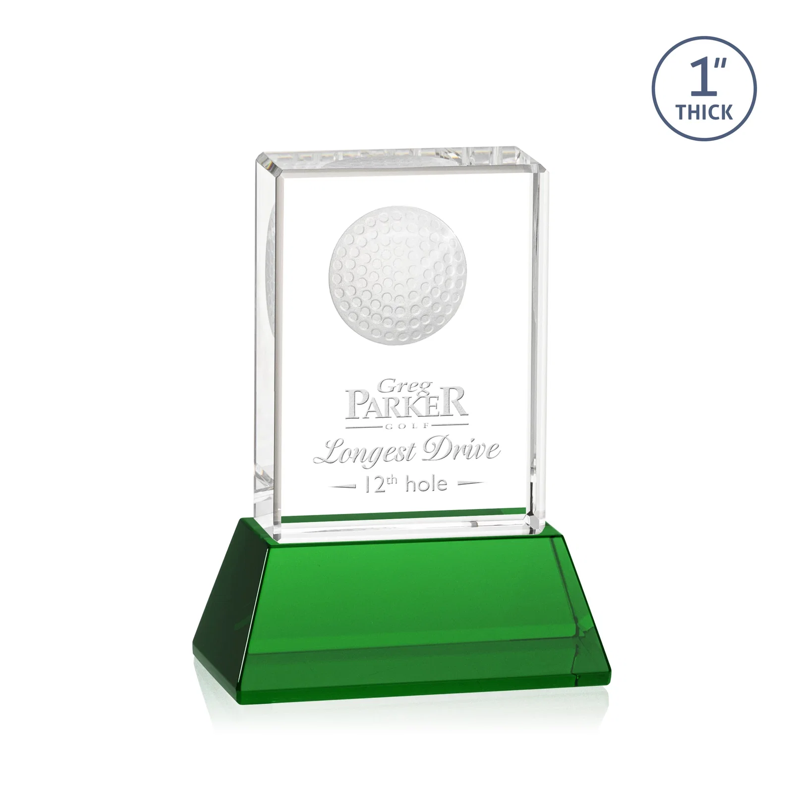 Custom Optical Crystal Rectangle Golf Award with Ball Molded on Back for corporate award ceremonies