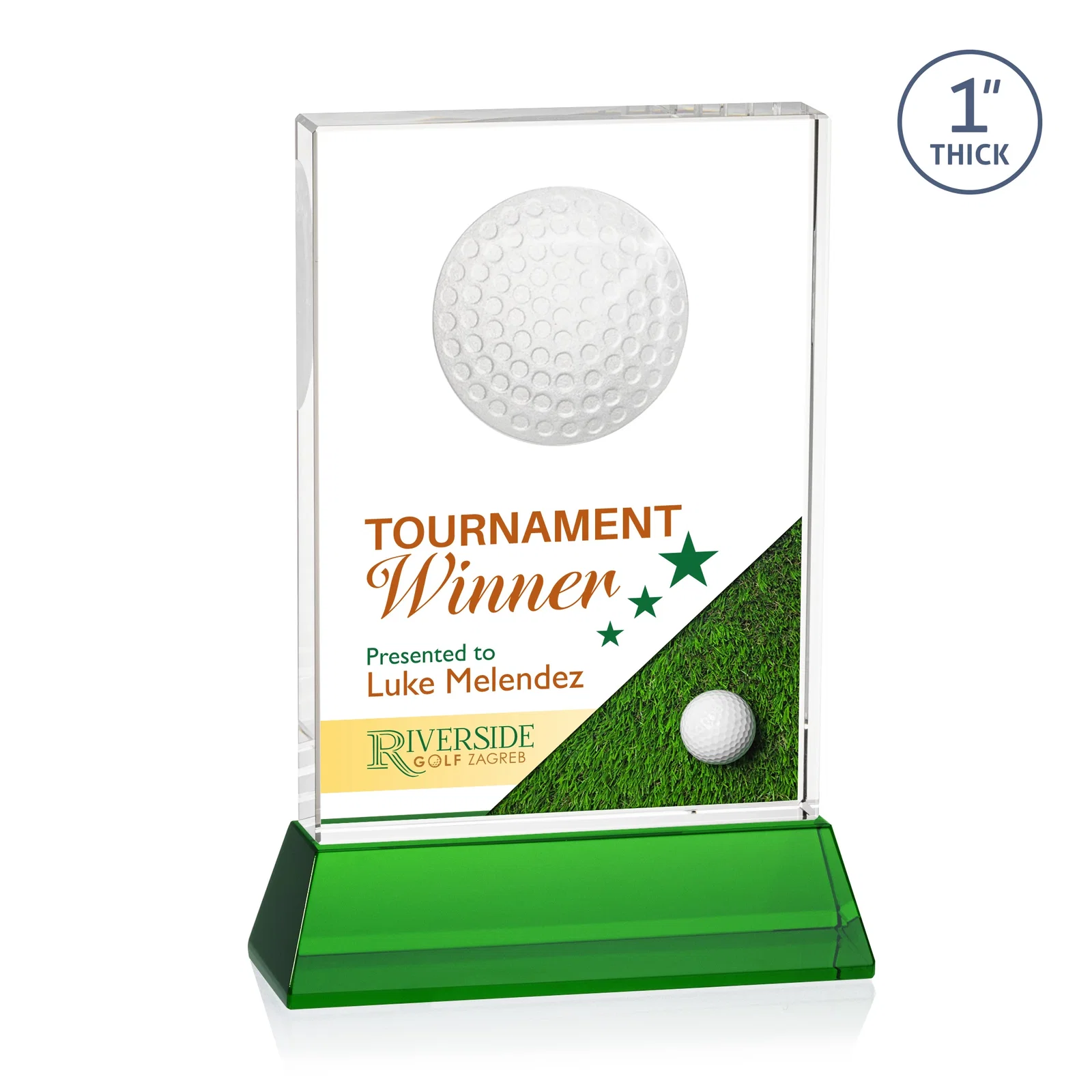 Personalized Optical Crystal Rectangle Golf Award with Ball Molded on Back for graduation ceremonies