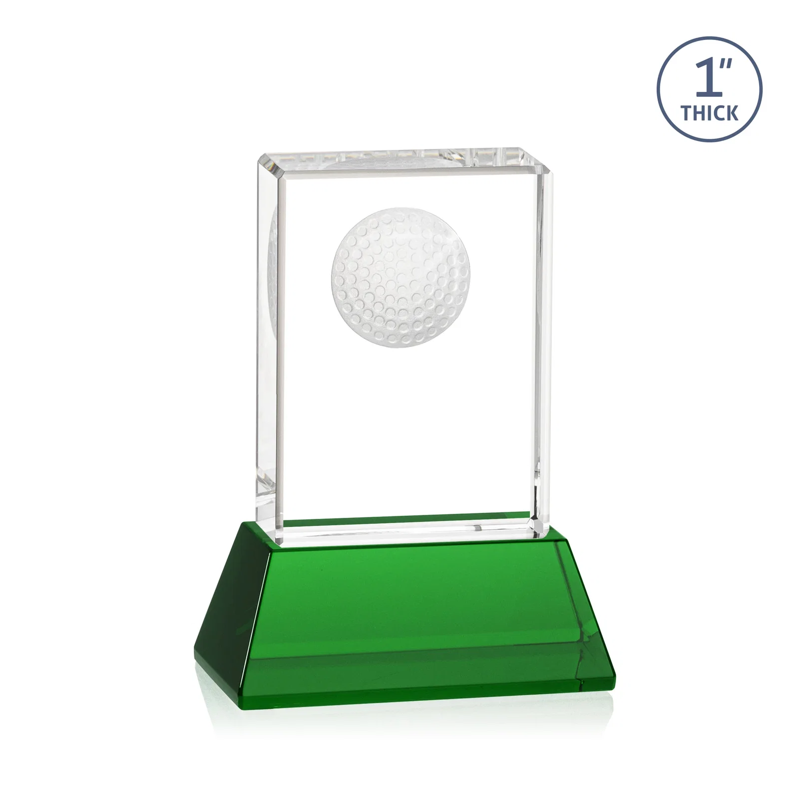 Personalized Optical Crystal Rectangle Golf Award with Ball Molded on Back for volunteer appreciation