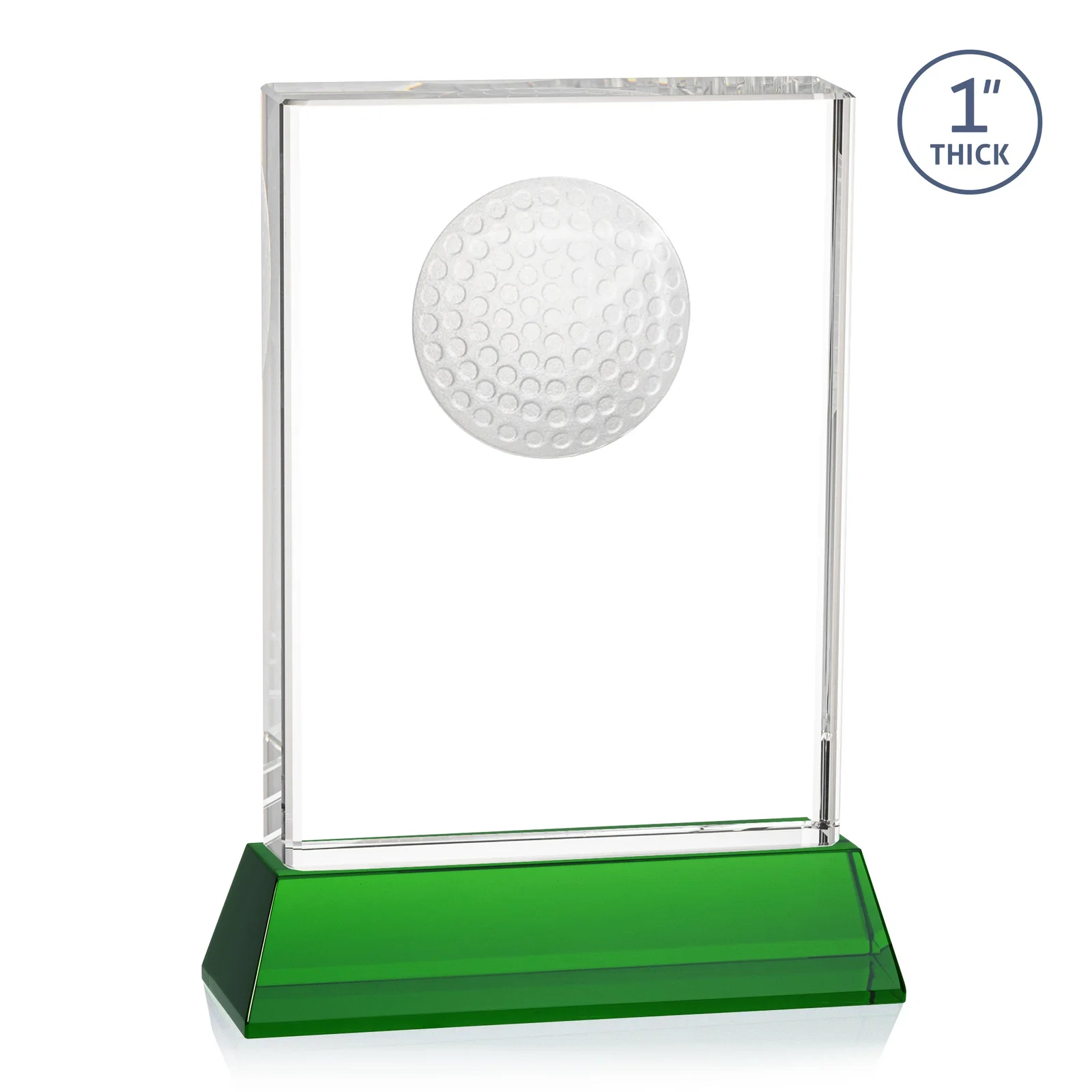 Promotional Optical Crystal Rectangle Golf Award with Ball Molded on Back for employee recognition