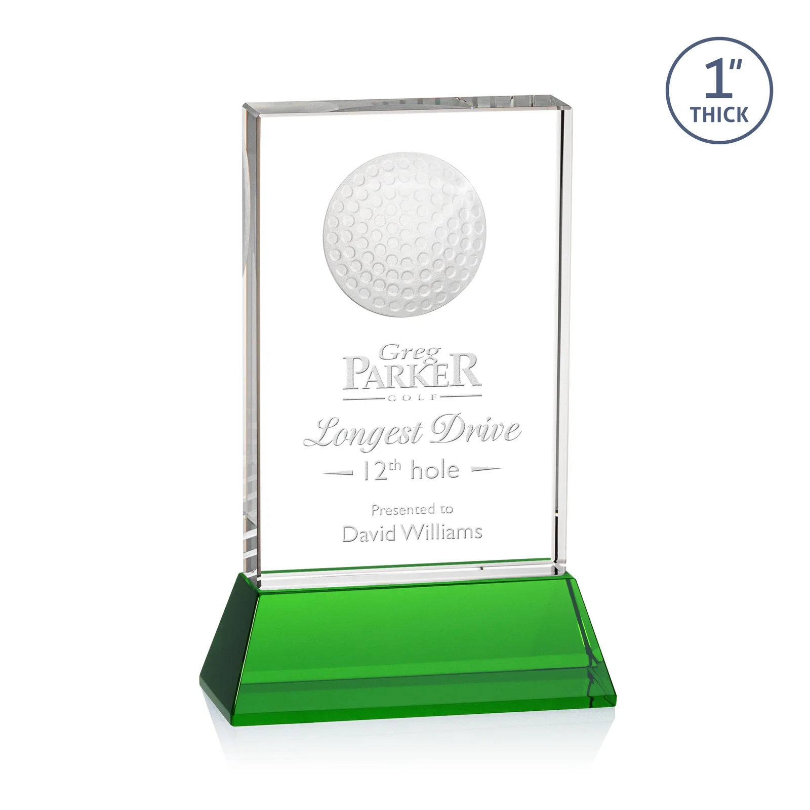 Custom Optical Crystal Rectangle Golf Award with Ball Molded on Back for service anniversary gifts