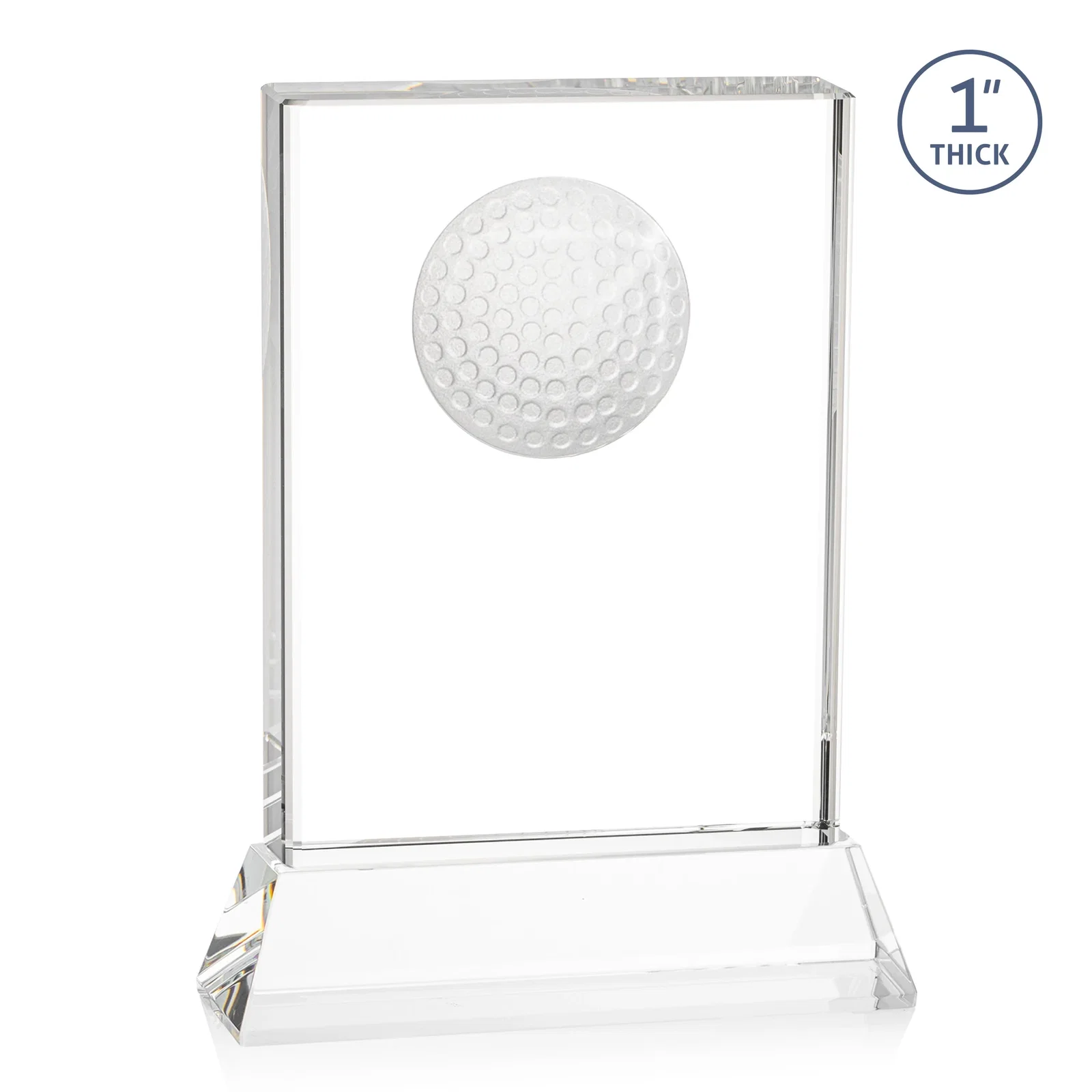 Promotional Optical Crystal Rectangle Golf Award with Ball Molded on Back for team milestone celebrations