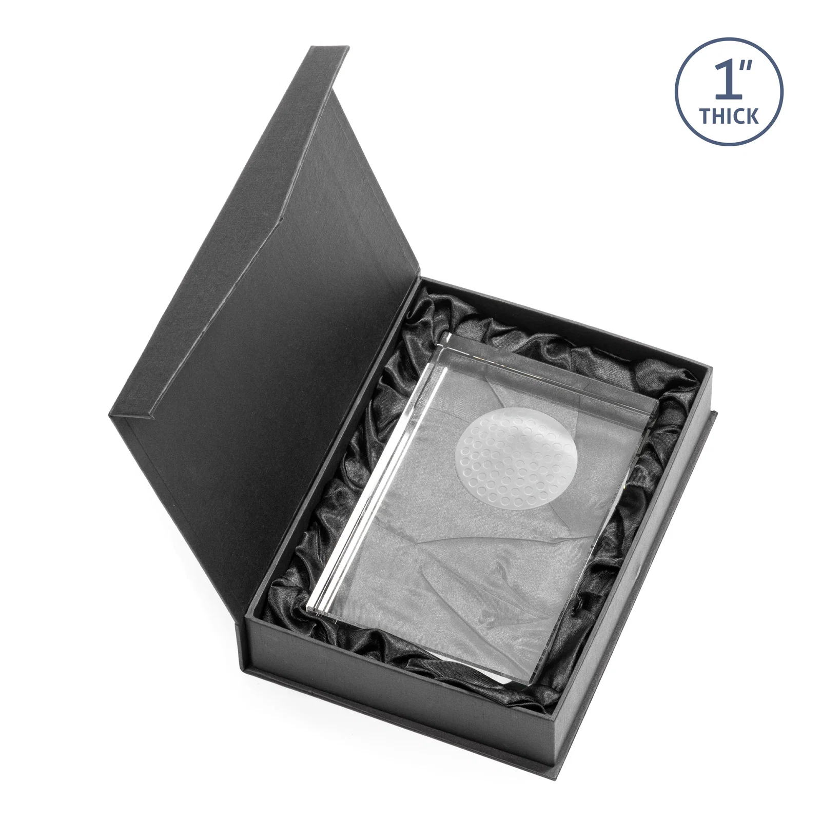 Custom Optical Crystal Rectangle Golf Award with Ball Molded on Back for team milestone celebrations