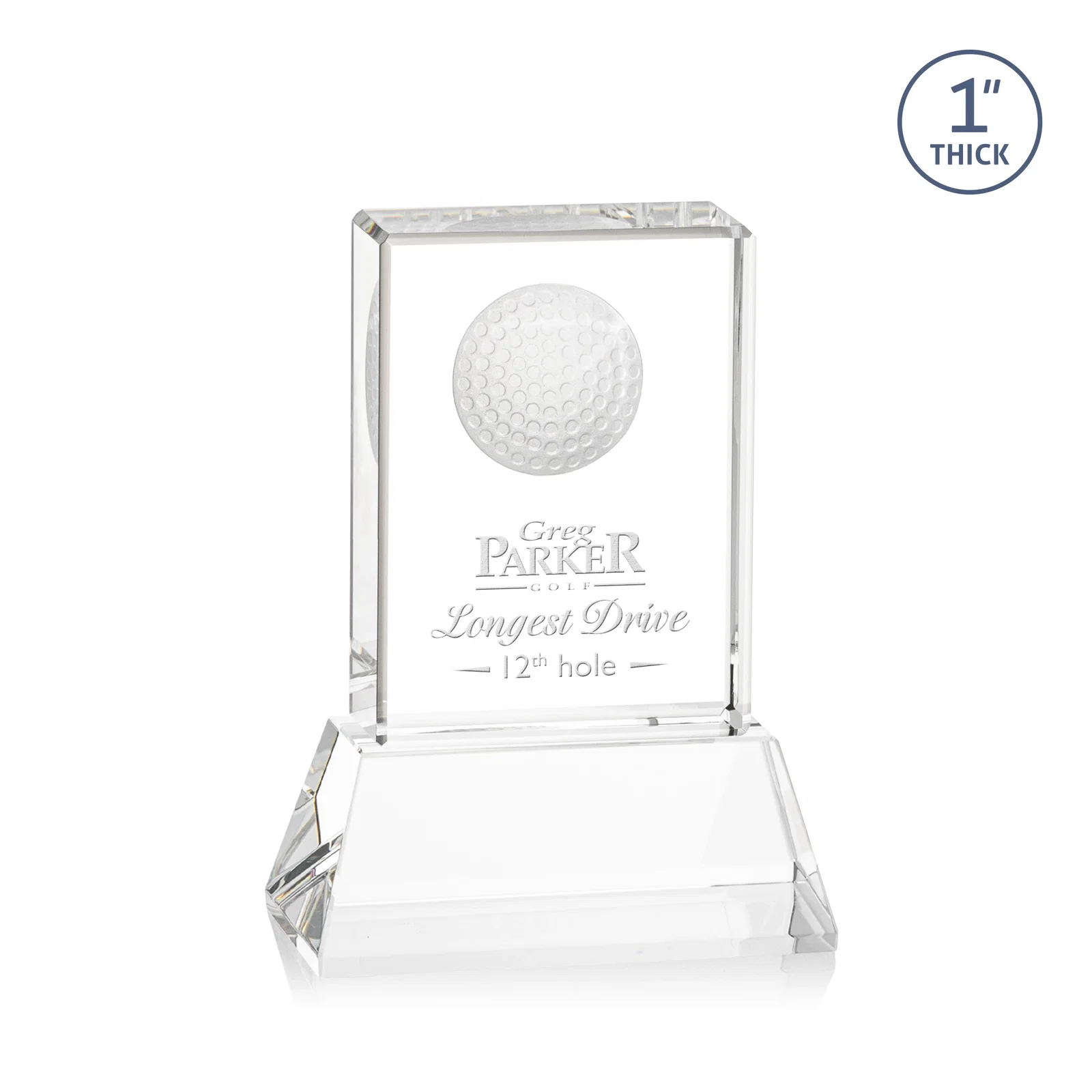 Custom Optical Crystal Rectangle Golf Award with Ball Molded on Back for graduation ceremonies
