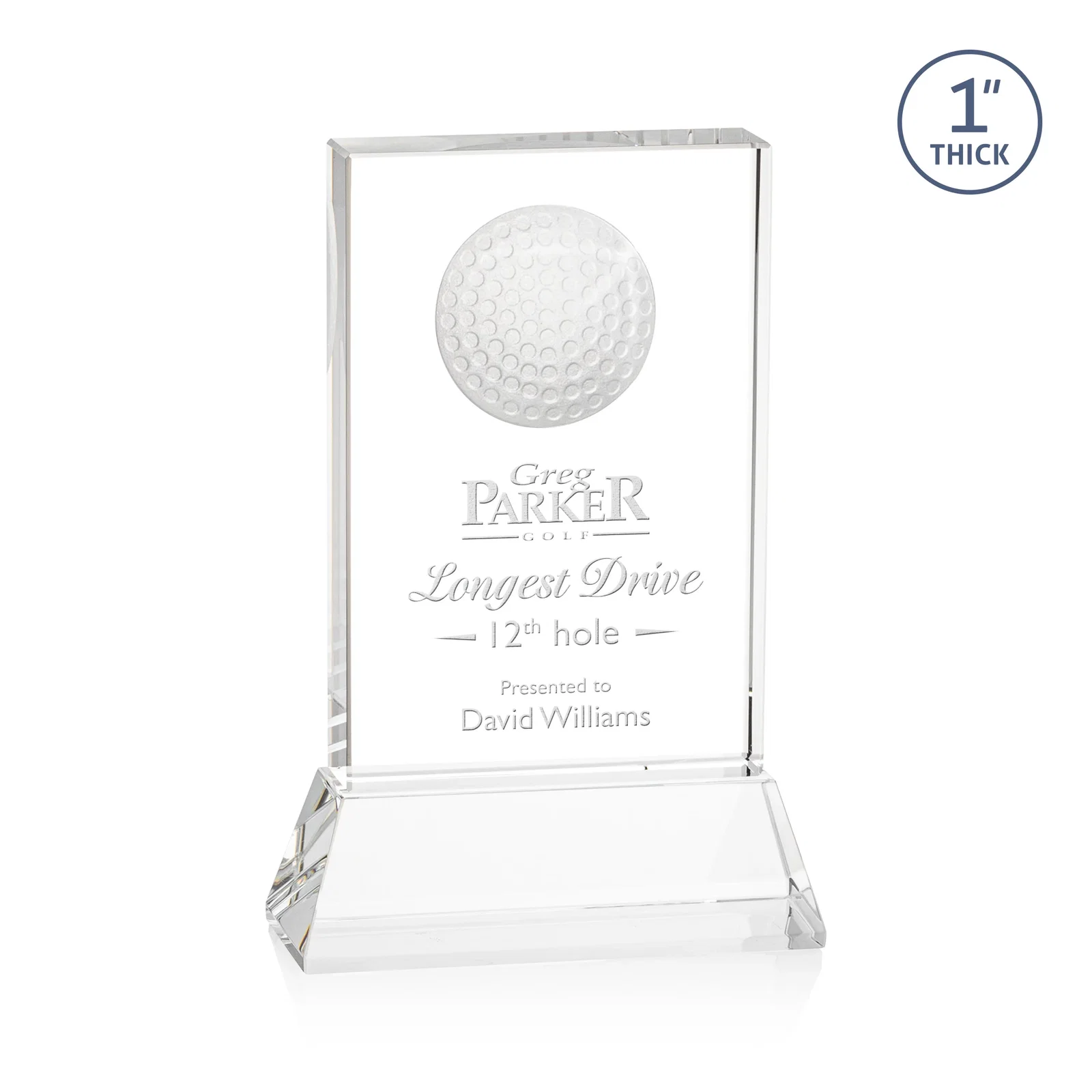 Custom Optical Crystal Rectangle Golf Award with Ball Molded on Back for safety achievement programs