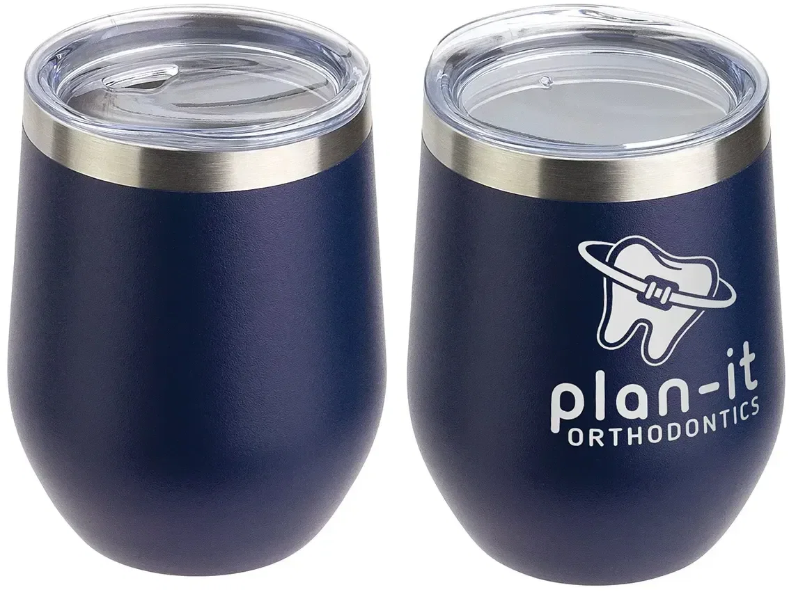 Custom logo Pero 12 oz wine tumbler, powder-coated finish close-up