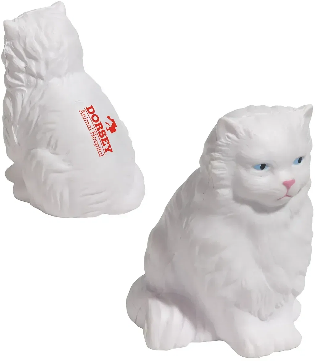Custom Persian Cat Stress Reliever, branded fluffy cat squeeze toy for vet clinics and pet brands, promotional giveaway