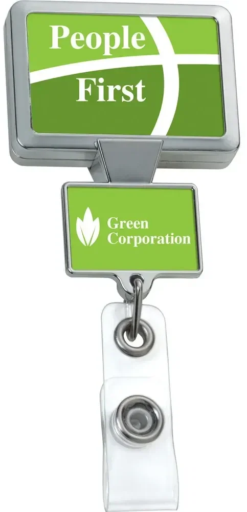 Personalized Chrome Double Up Retractable Badge Reel — view 2