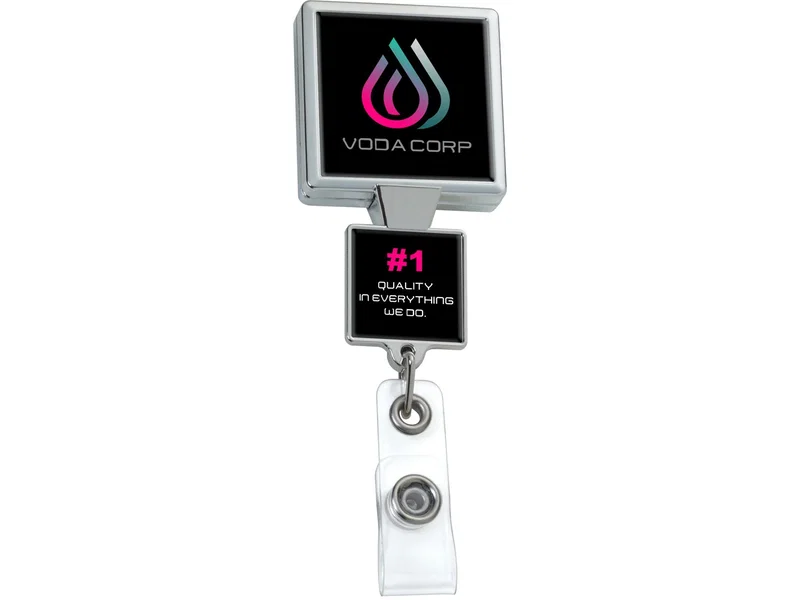 Personalized Chrome Double Up Retractable Badge Reel — view 6