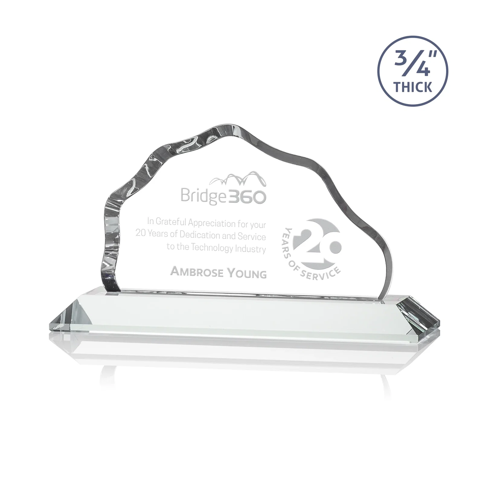 Custom Iceberg Silhouette Crystal Award on Mitered Base, awards for volunteer appreciation