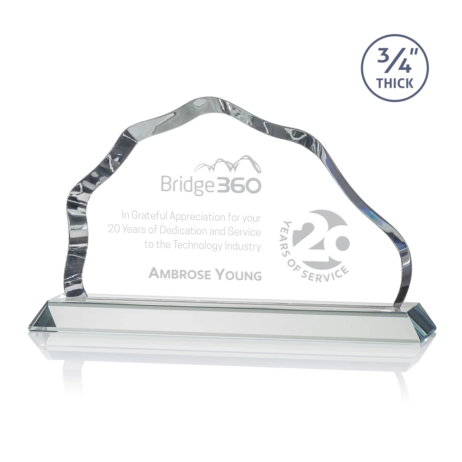 Custom Iceberg Silhouette Crystal Award on Mitered Base, awards for company anniversary events