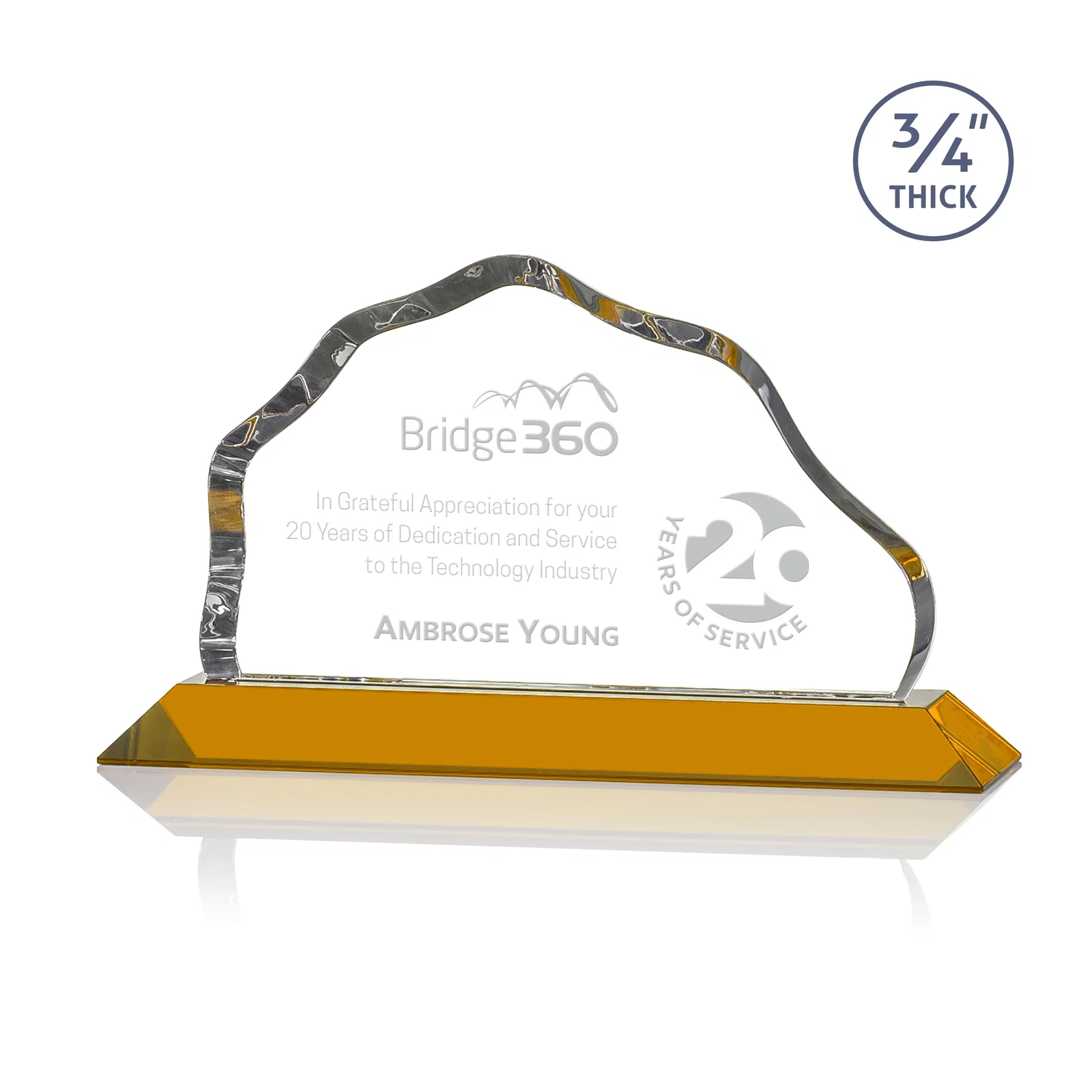 Personalized Iceberg Silhouette Crystal Award on Mitered Base, awards for service anniversary gifts