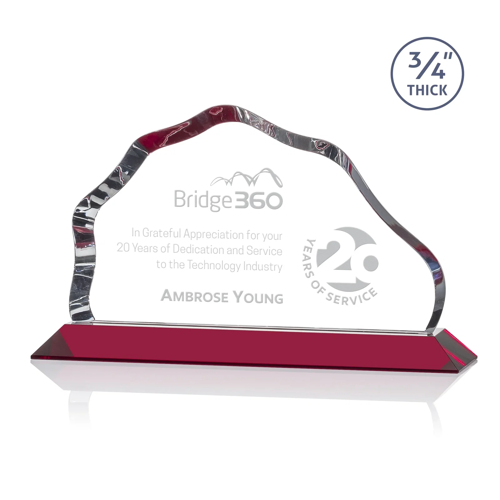 Personalized Iceberg Silhouette Crystal Award on Mitered Base, awards for company anniversary events