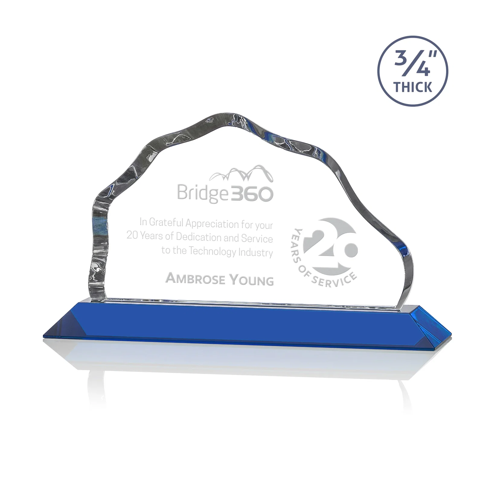 Custom Iceberg Silhouette Crystal Award on Mitered Base, awards for service anniversary gifts
