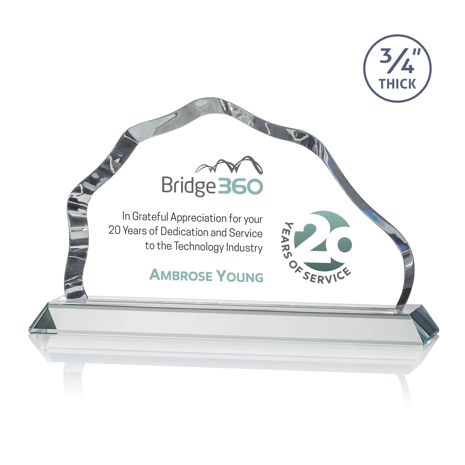 Promotional Iceberg Silhouette Crystal Award on Mitered Base, awards for company anniversary events
