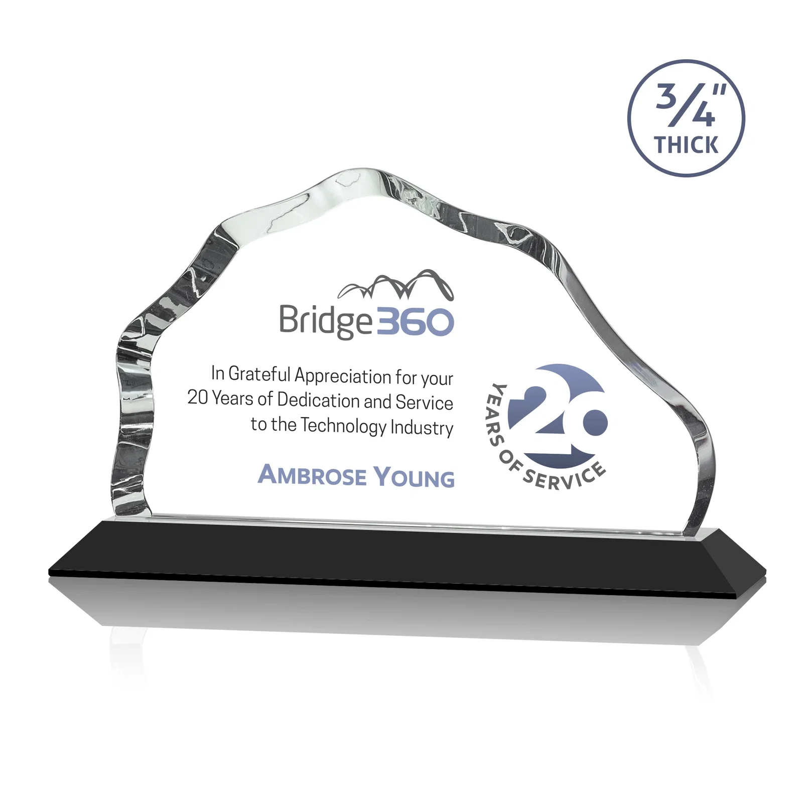Branded Iceberg Silhouette Crystal Award on Mitered Base, awards for company anniversary events