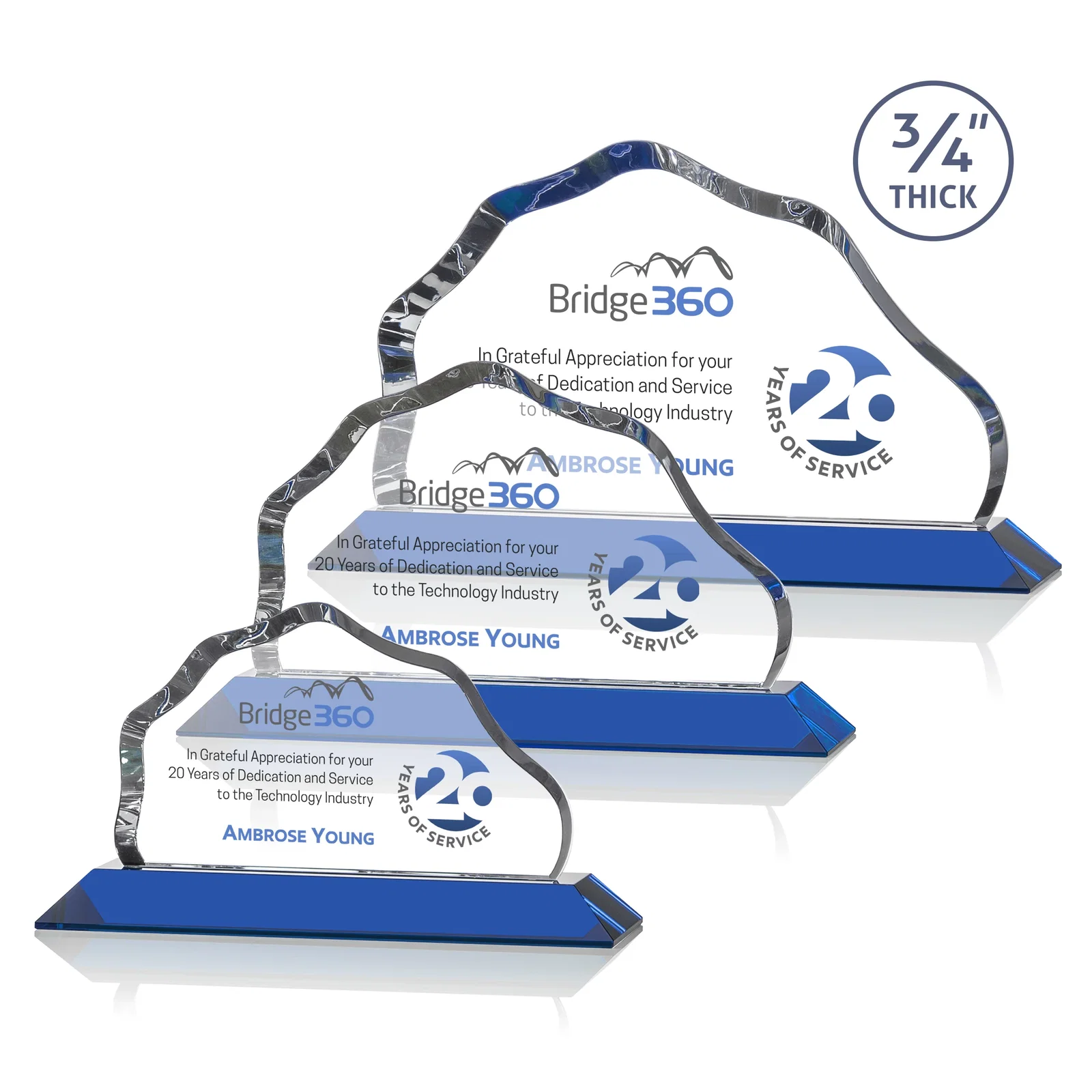 Custom printed Iceberg Silhouette Crystal Award on Mitered Base, awards for employee recognition