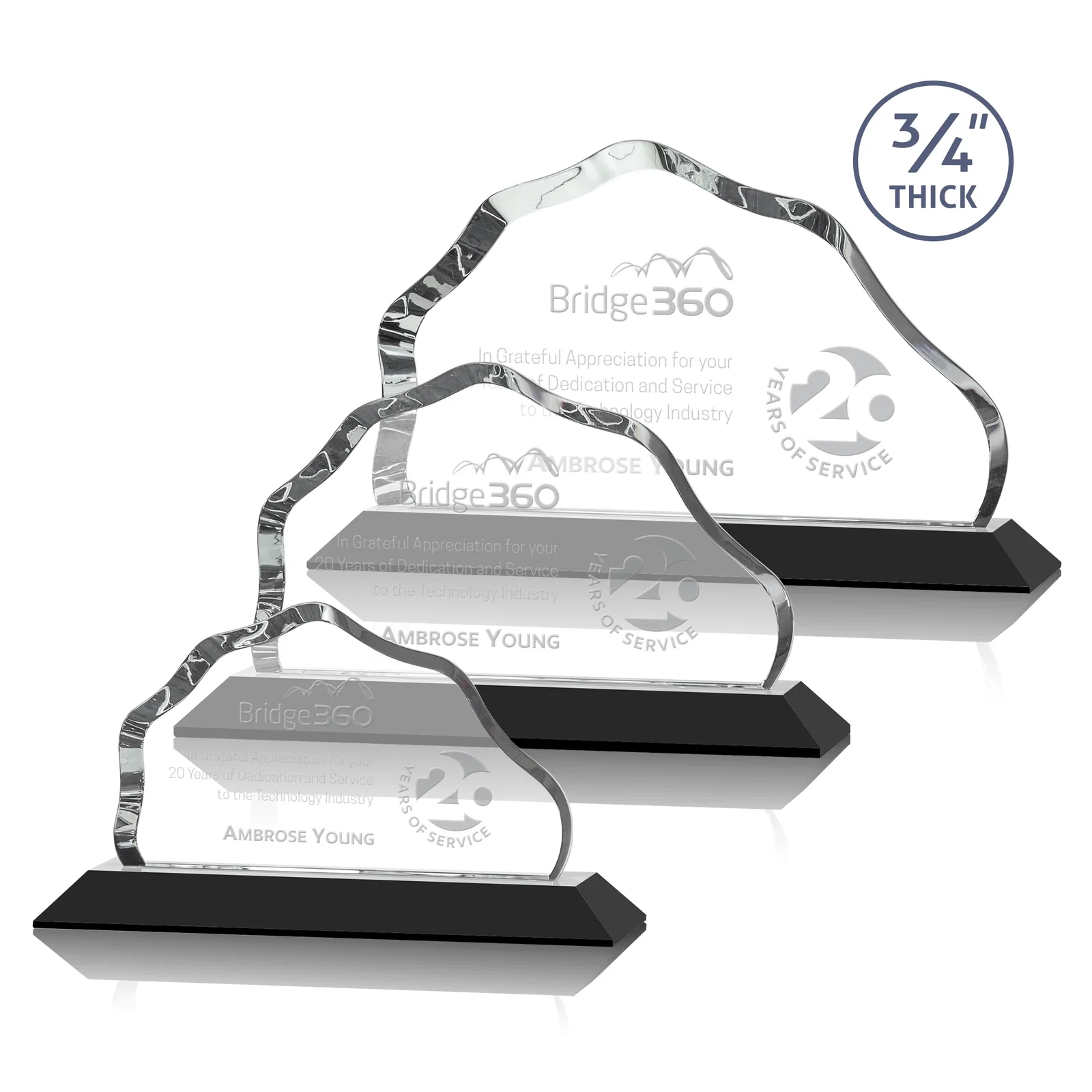 Custom Iceberg Silhouette Crystal Award on Mitered Base, awards for retirement presentations