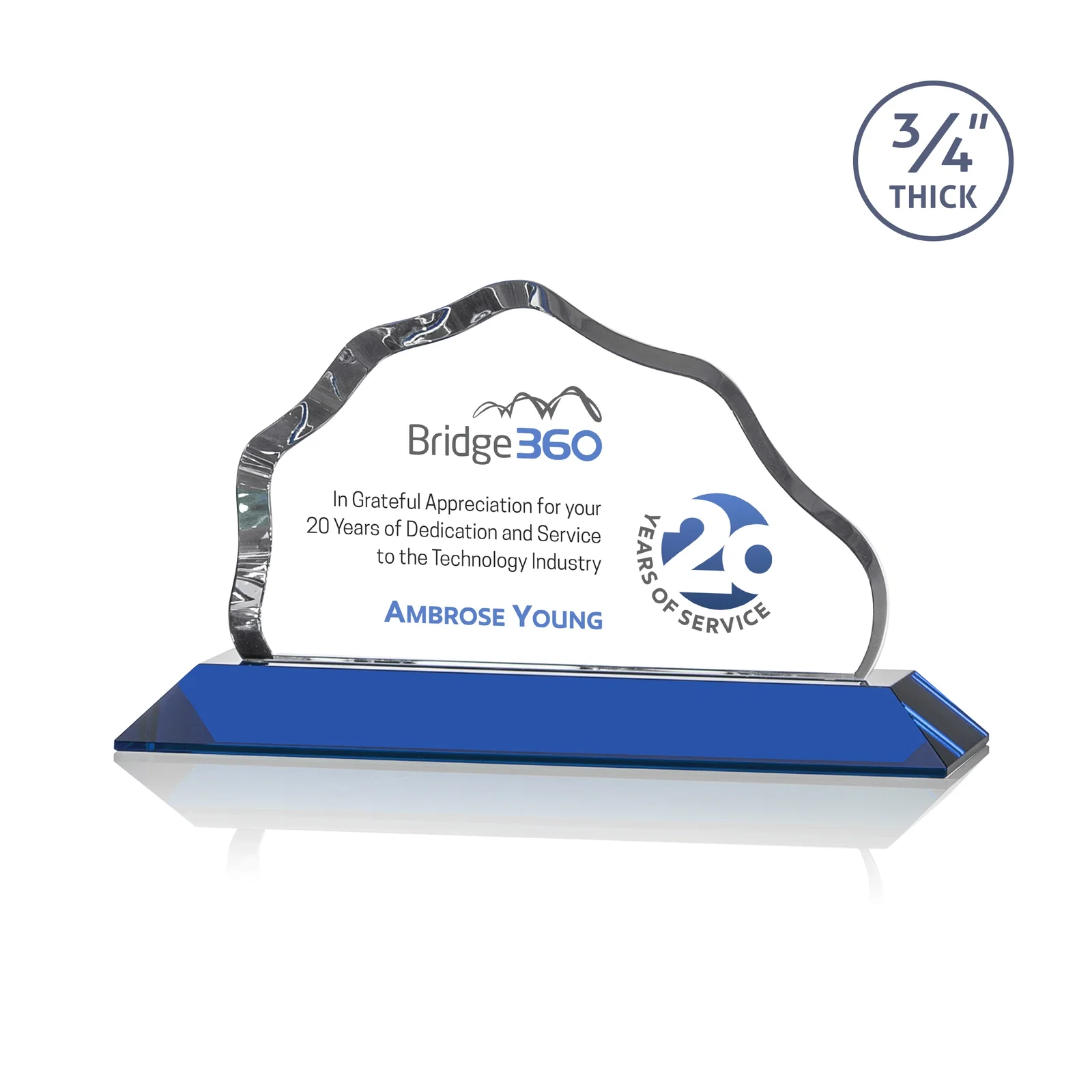 Custom printed Iceberg Silhouette Crystal Award on Mitered Base, awards for corporate award ceremonies