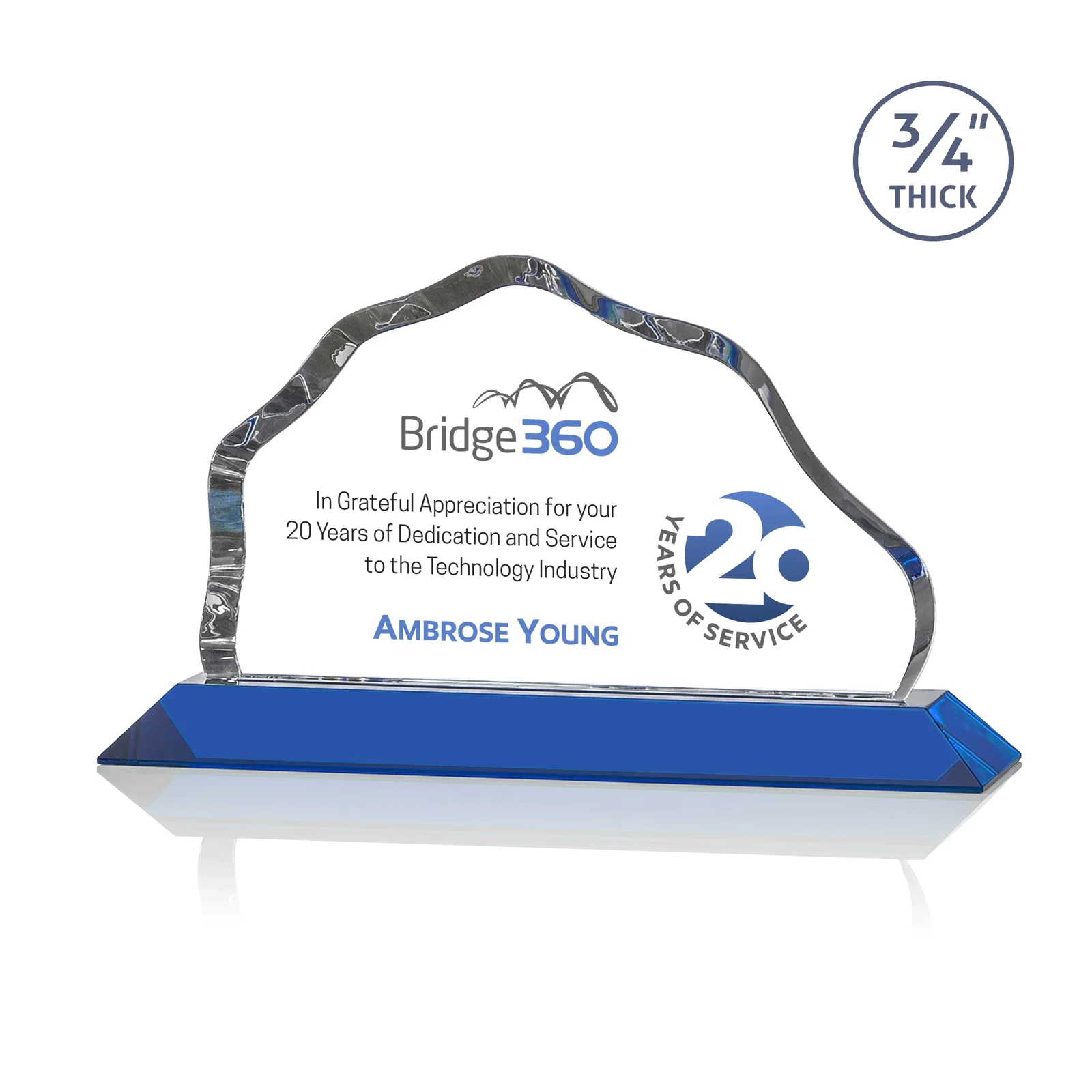 Custom printed Iceberg Silhouette Crystal Award on Mitered Base, awards for service anniversary gifts