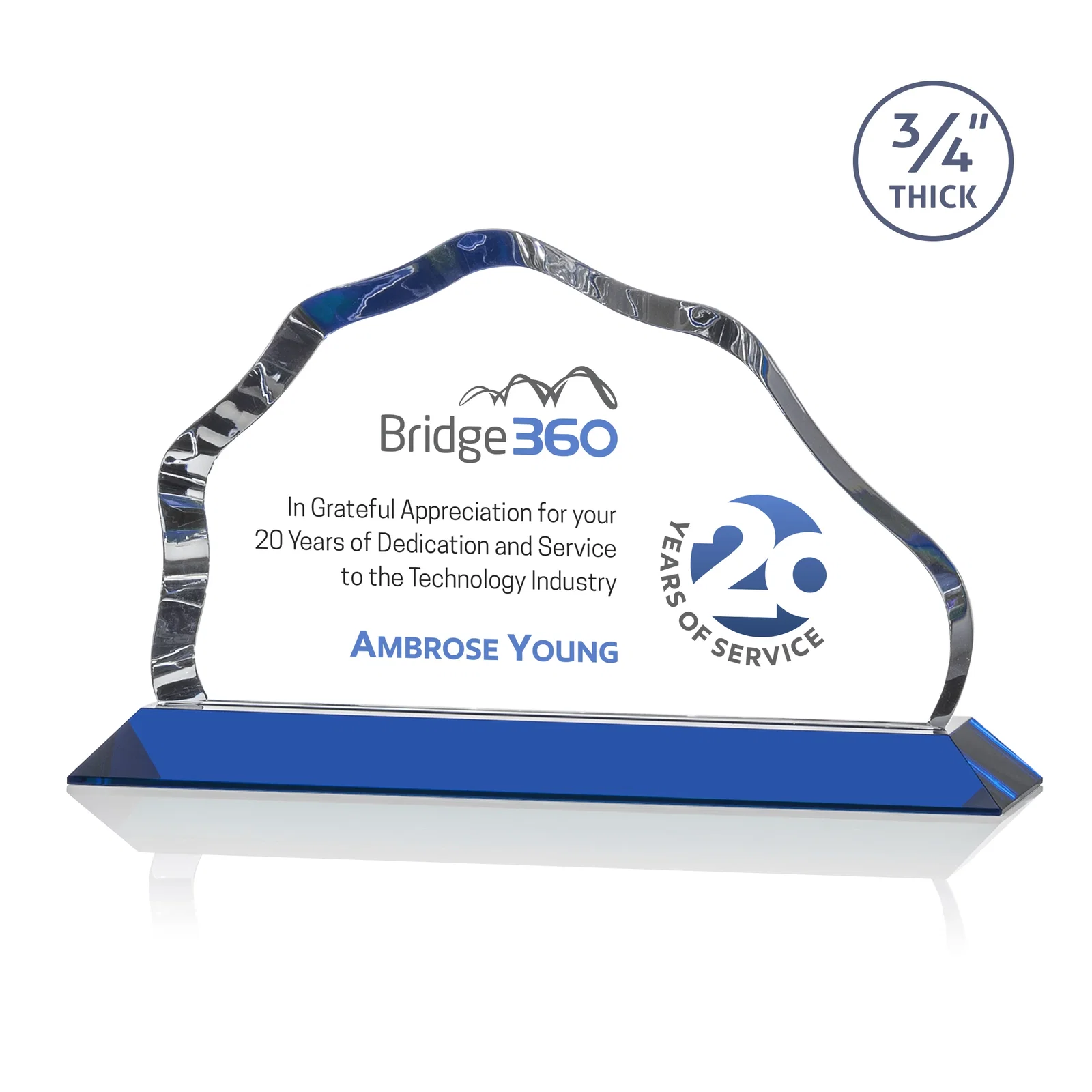 Custom printed Iceberg Silhouette Crystal Award on Mitered Base, awards for sales achievement awards