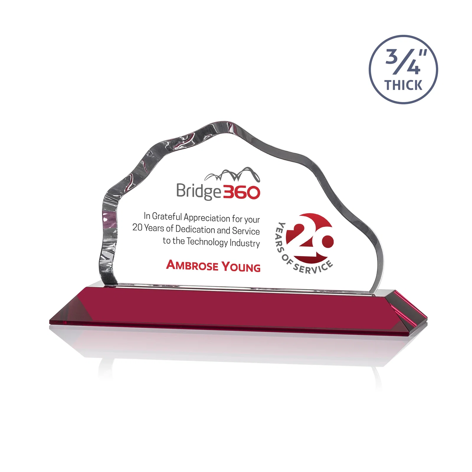 Custom printed Iceberg Silhouette Crystal Award on Mitered Base, awards for team milestone celebrations