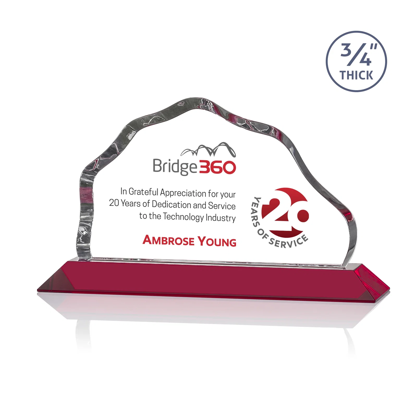 Custom printed Iceberg Silhouette Crystal Award on Mitered Base, awards for donor appreciation