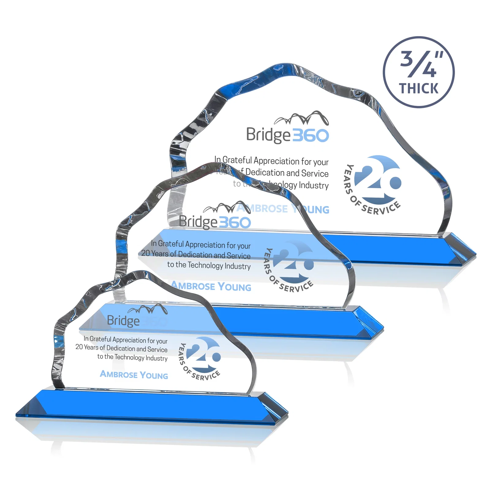 Custom printed Iceberg Silhouette Crystal Award on Mitered Base, awards for safety achievement programs