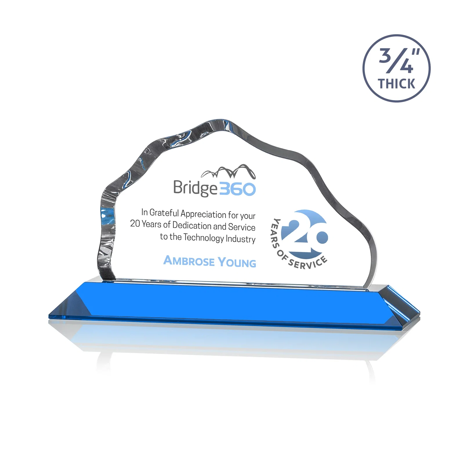 Custom printed Iceberg Silhouette Crystal Award on Mitered Base, awards for volunteer appreciation