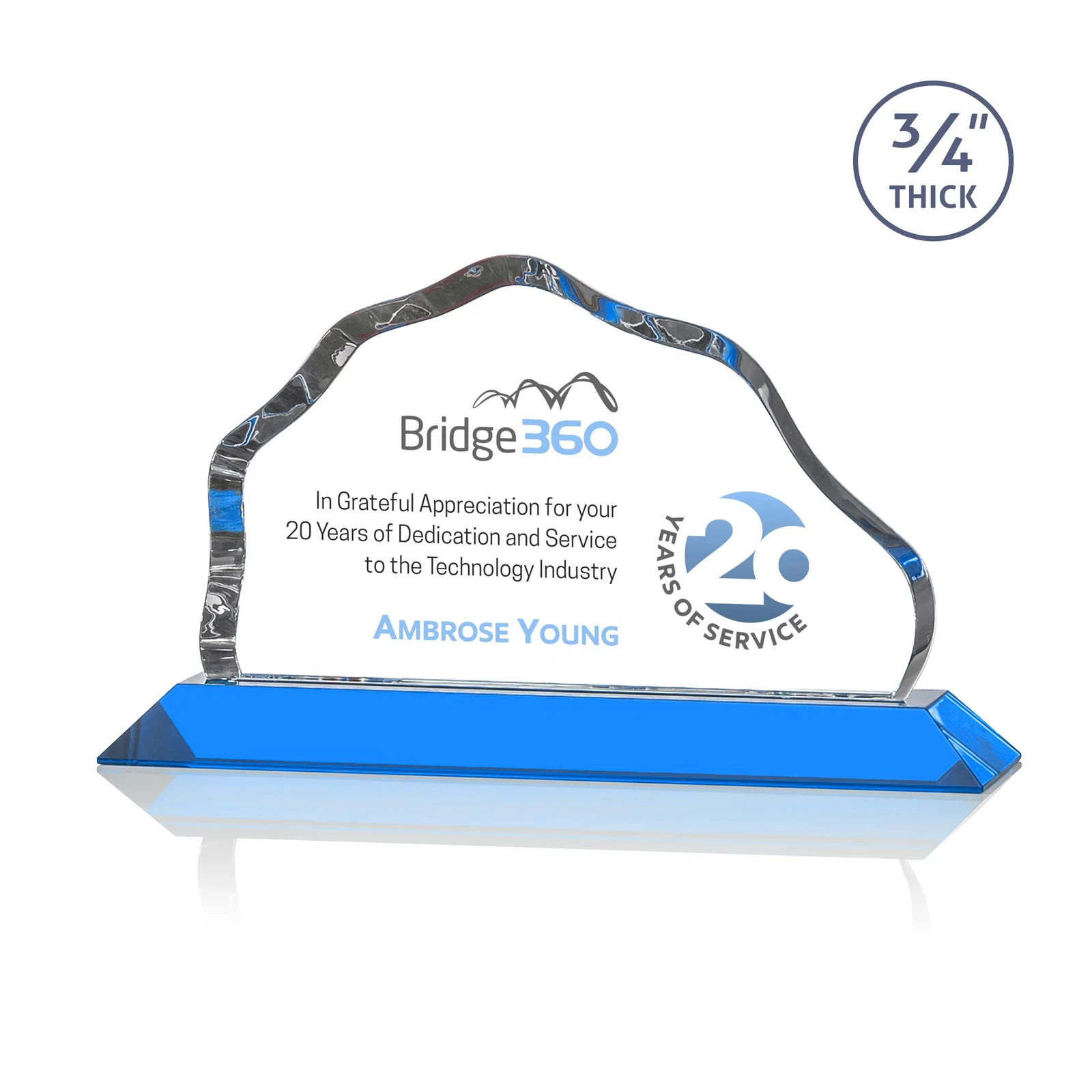 Custom printed Iceberg Silhouette Crystal Award on Mitered Base, awards for dealer and partner awards