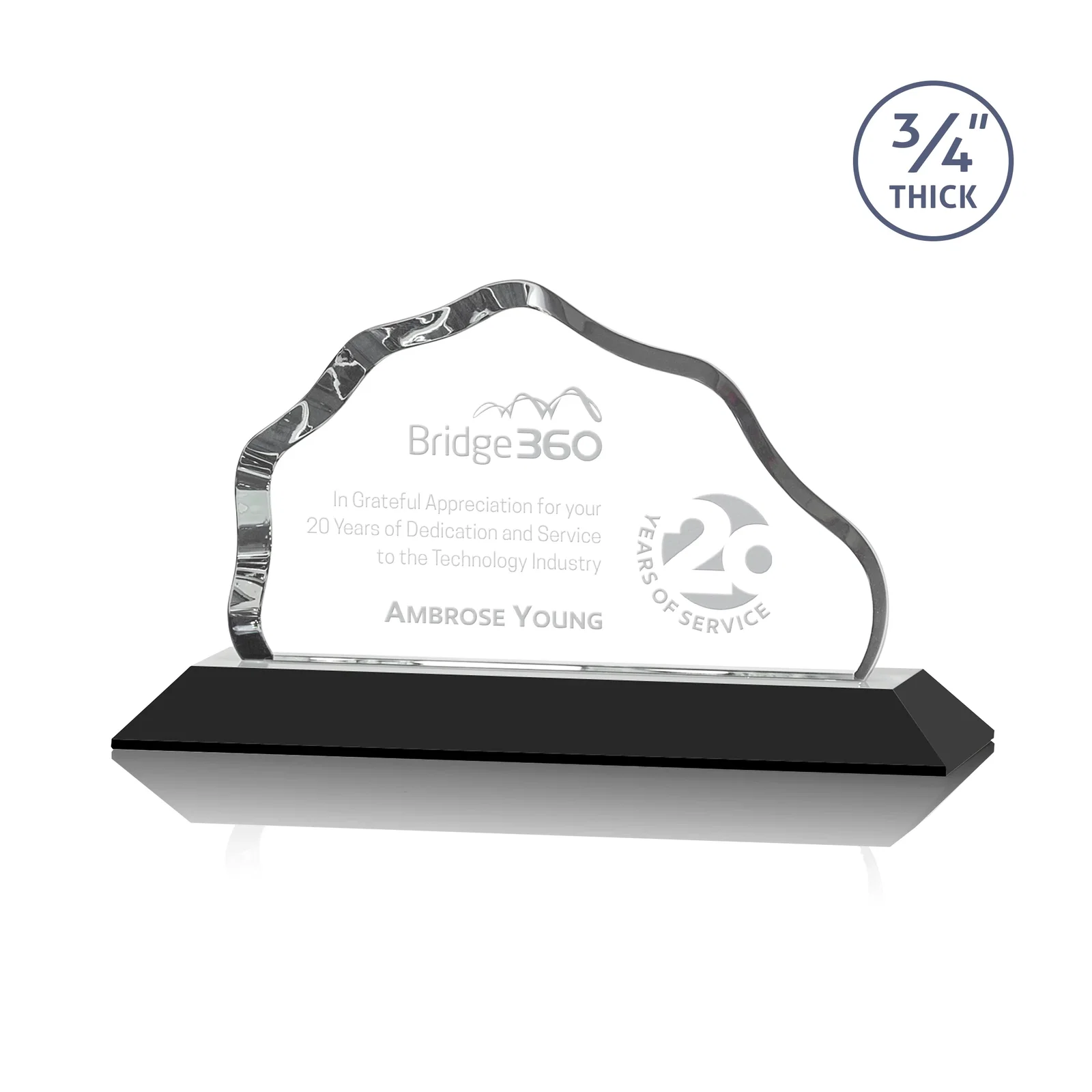 Custom Iceberg Silhouette Crystal Award on Mitered Base, awards for team milestone celebrations