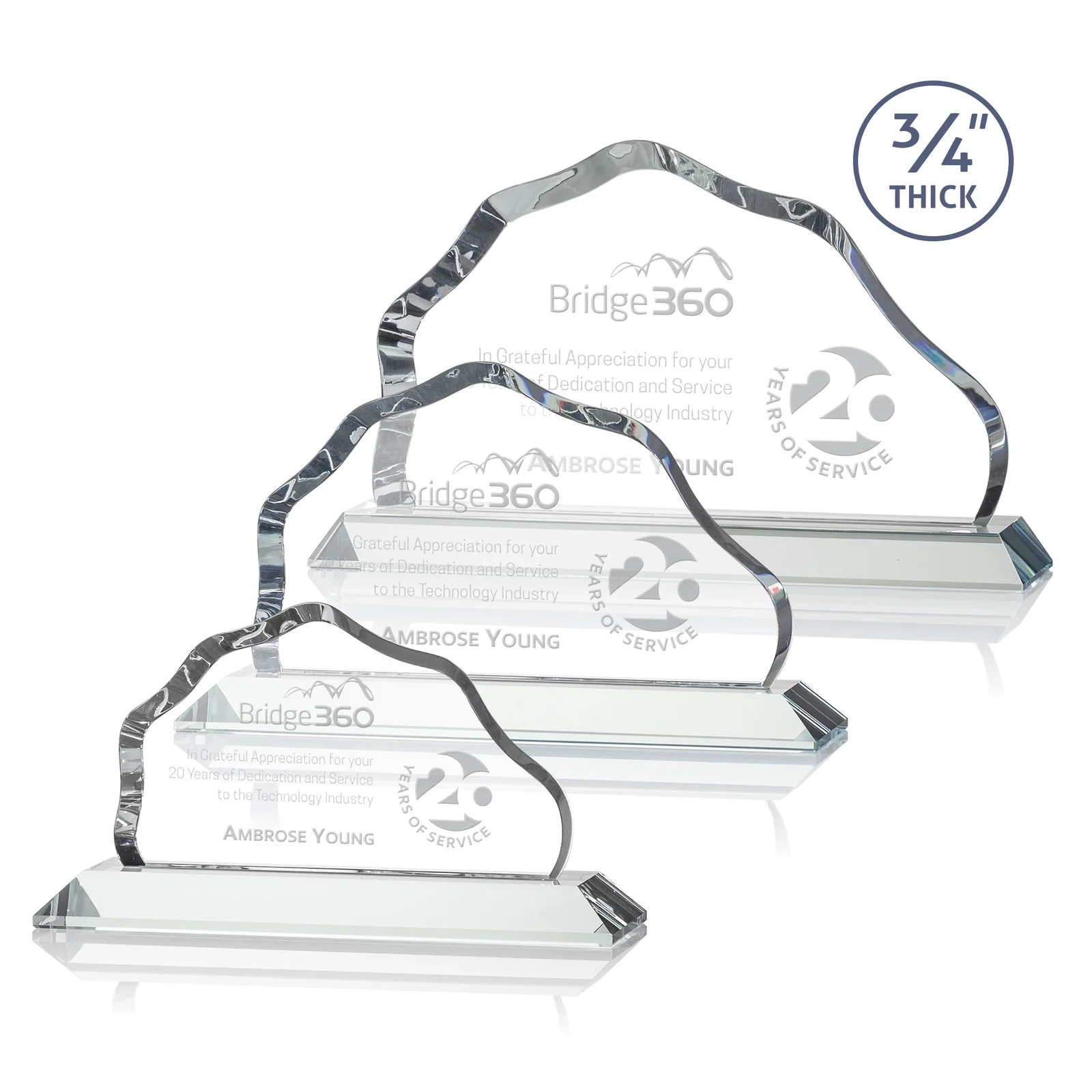 Custom Iceberg Silhouette Crystal Award on Mitered Base, awards for safety achievement programs