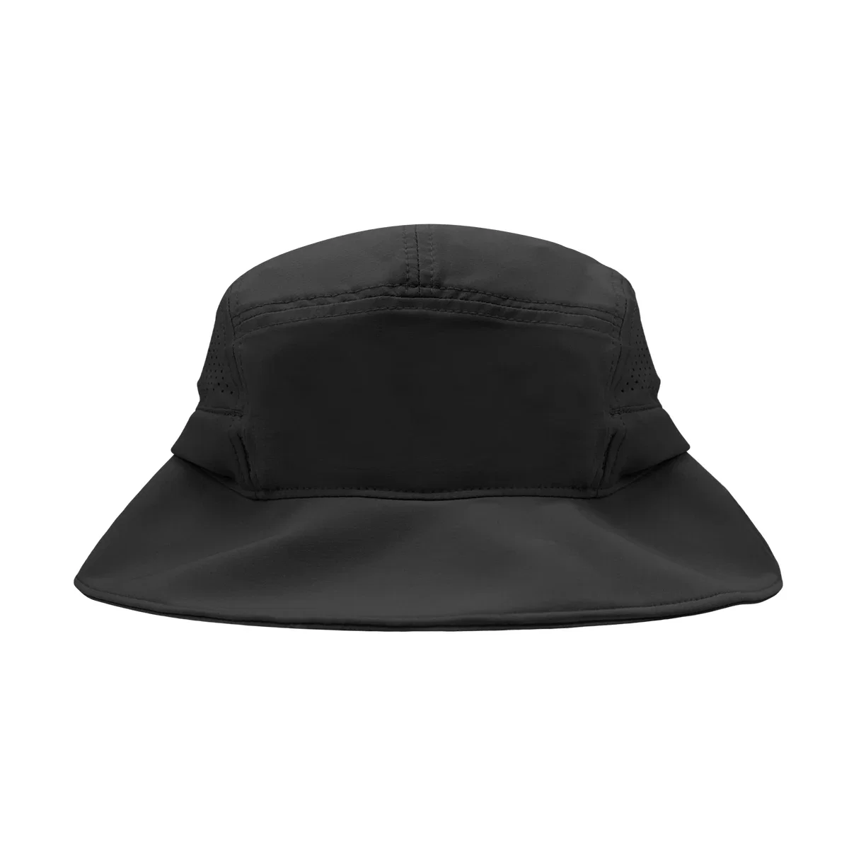 Side profile showing the short downturned brim