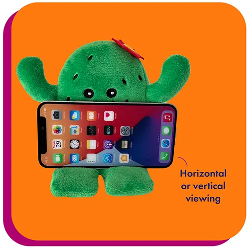 Phone Pals custom weighted phone holder side view holding a phone