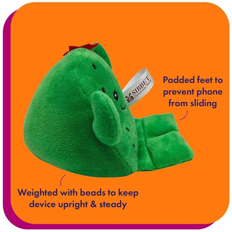 Phone Pals promotional logo phone holder plush character, side pose