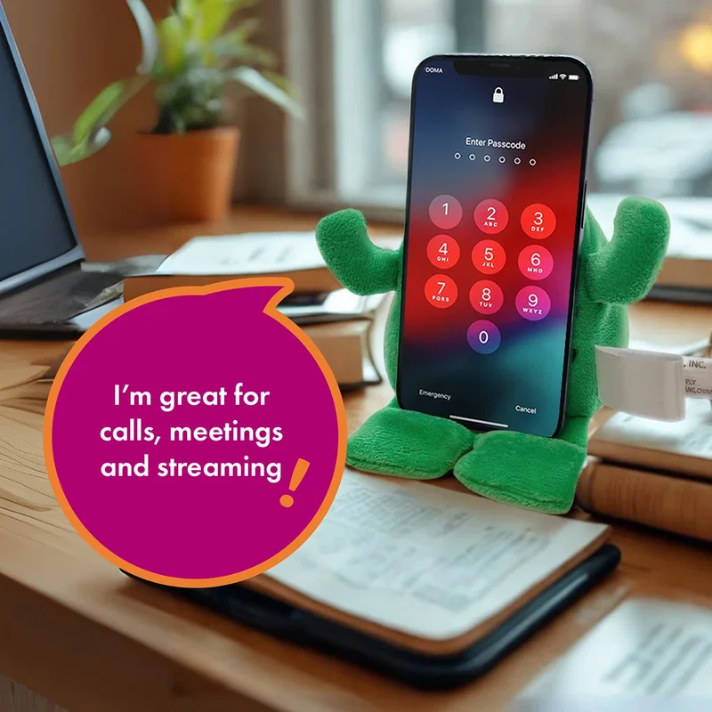 Phone Pals custom plush phone holder style variation, front view