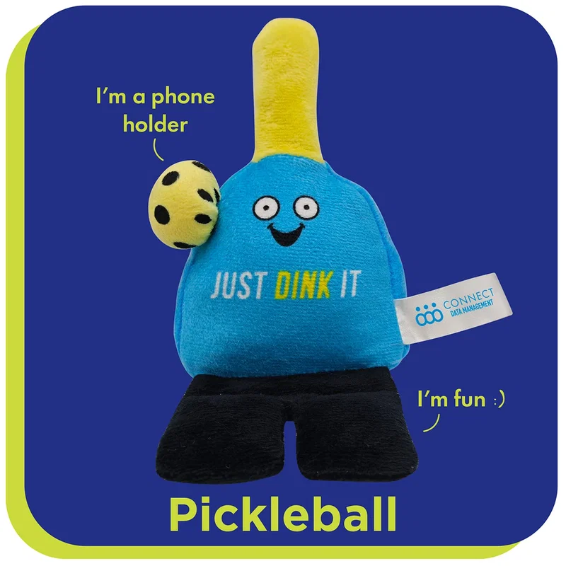 Phone Pals custom plush phone stand shown on an office desk