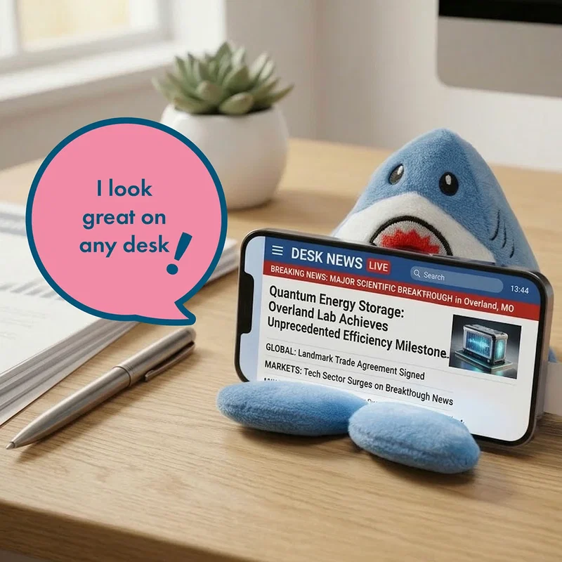 Phone Pals Weighted Plush Phone Holder shown on a nightstand, lifestyle shot, style 1 of 3