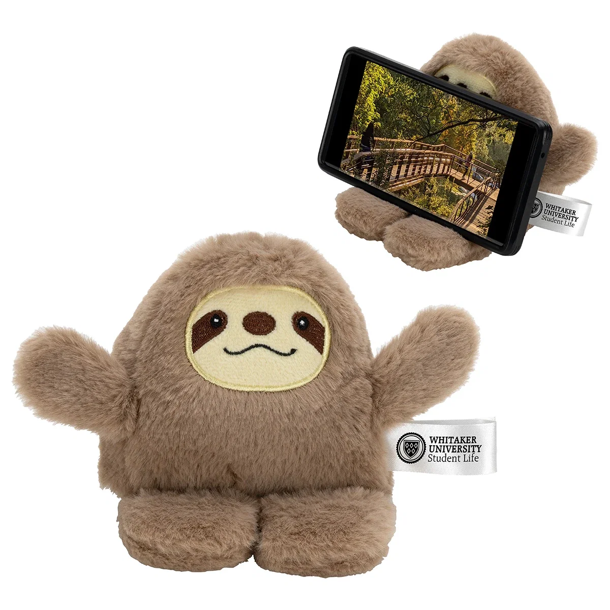 Custom Phone Pals Weighted Plush Phone Holder, front view of the branded plush phone holder, style 1 of 3
