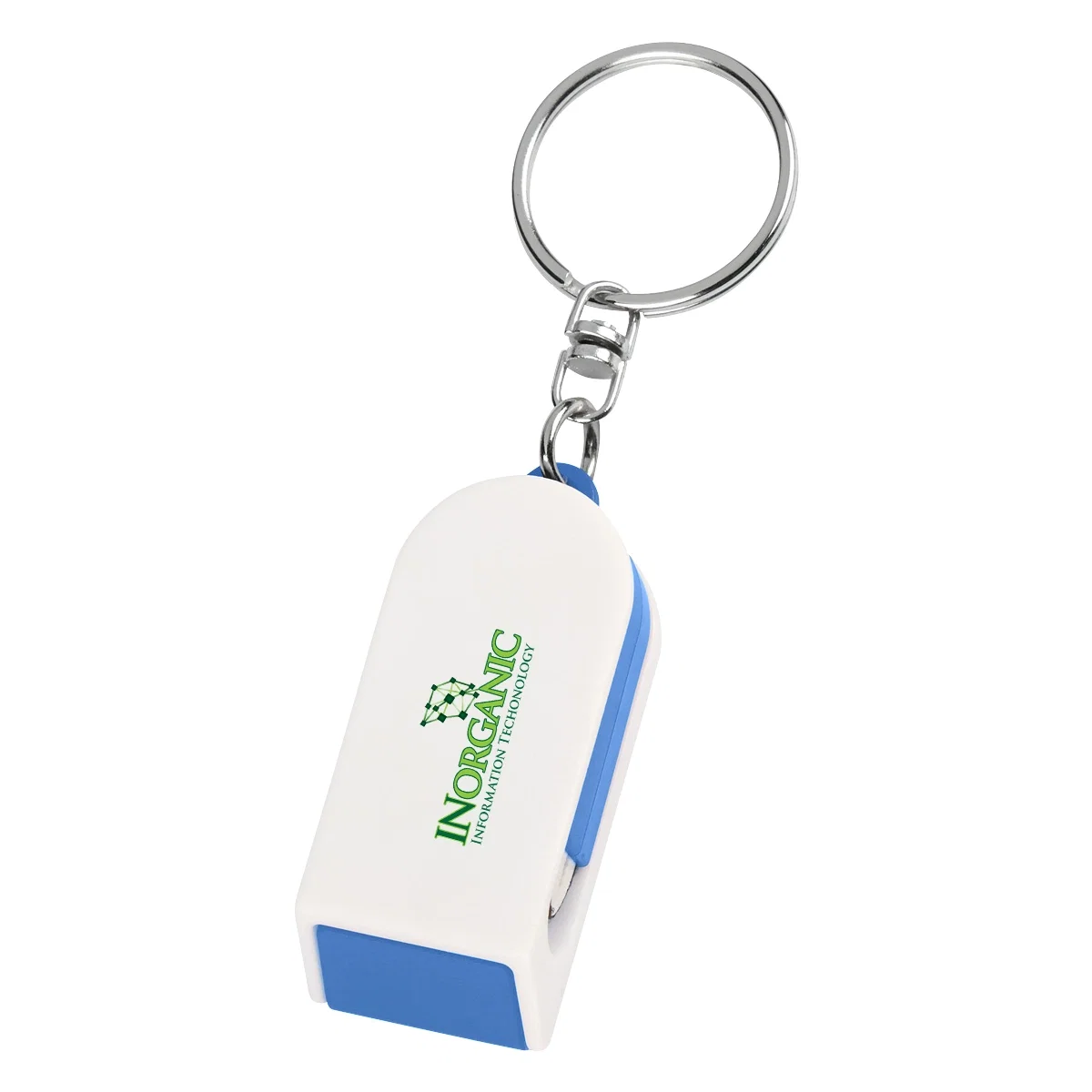 Keyring accessory that folds out into a small phone stand