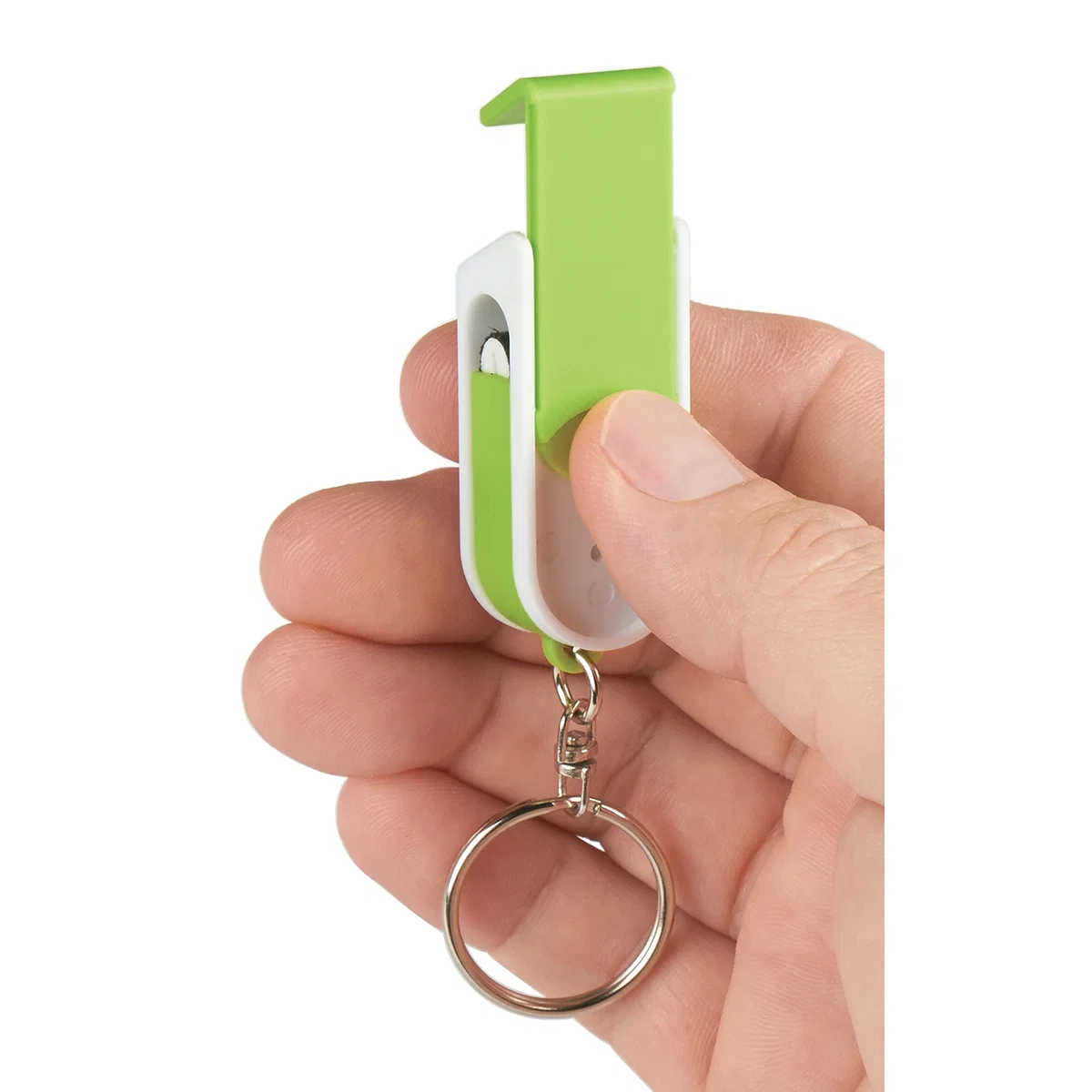 Lime green model with the hinge partly open