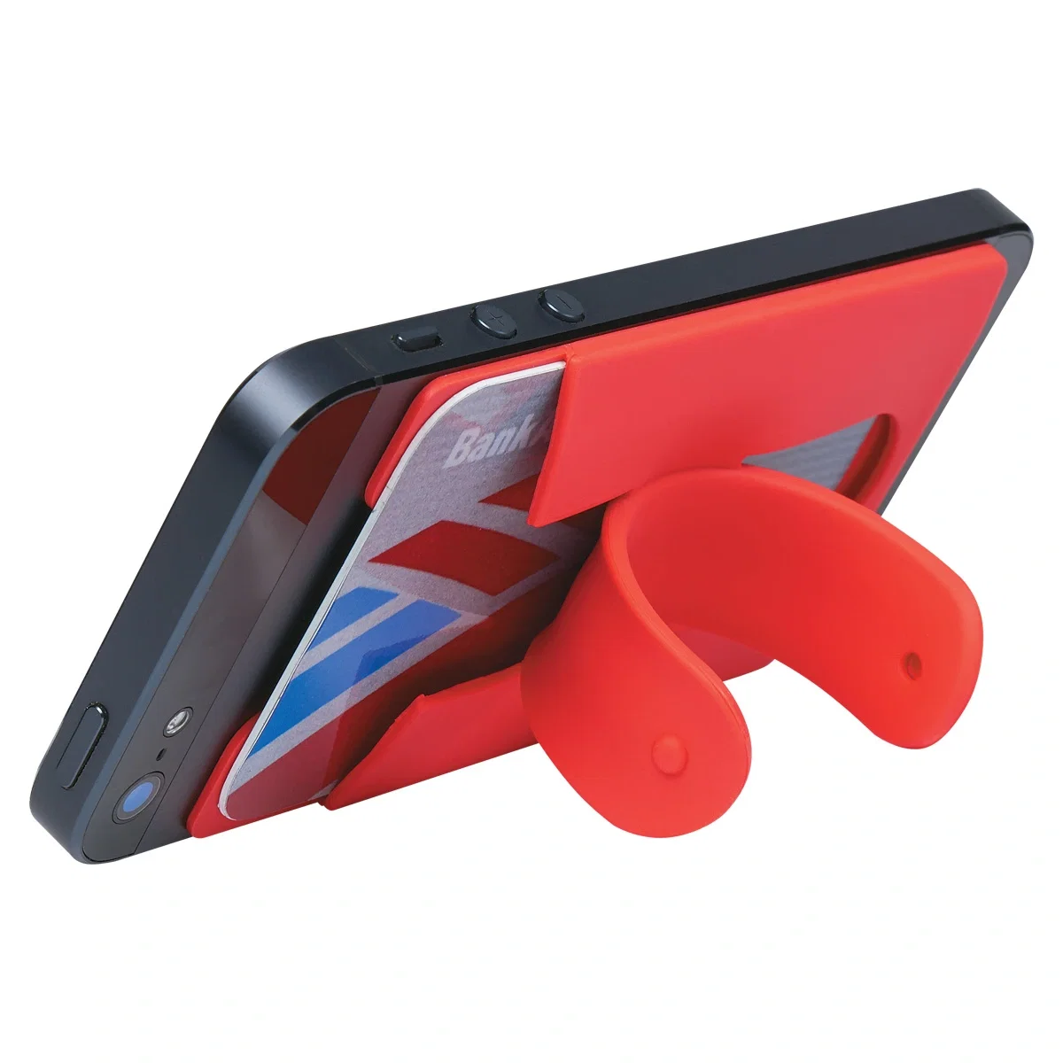 Angled shot of the wallet mounted on a device
