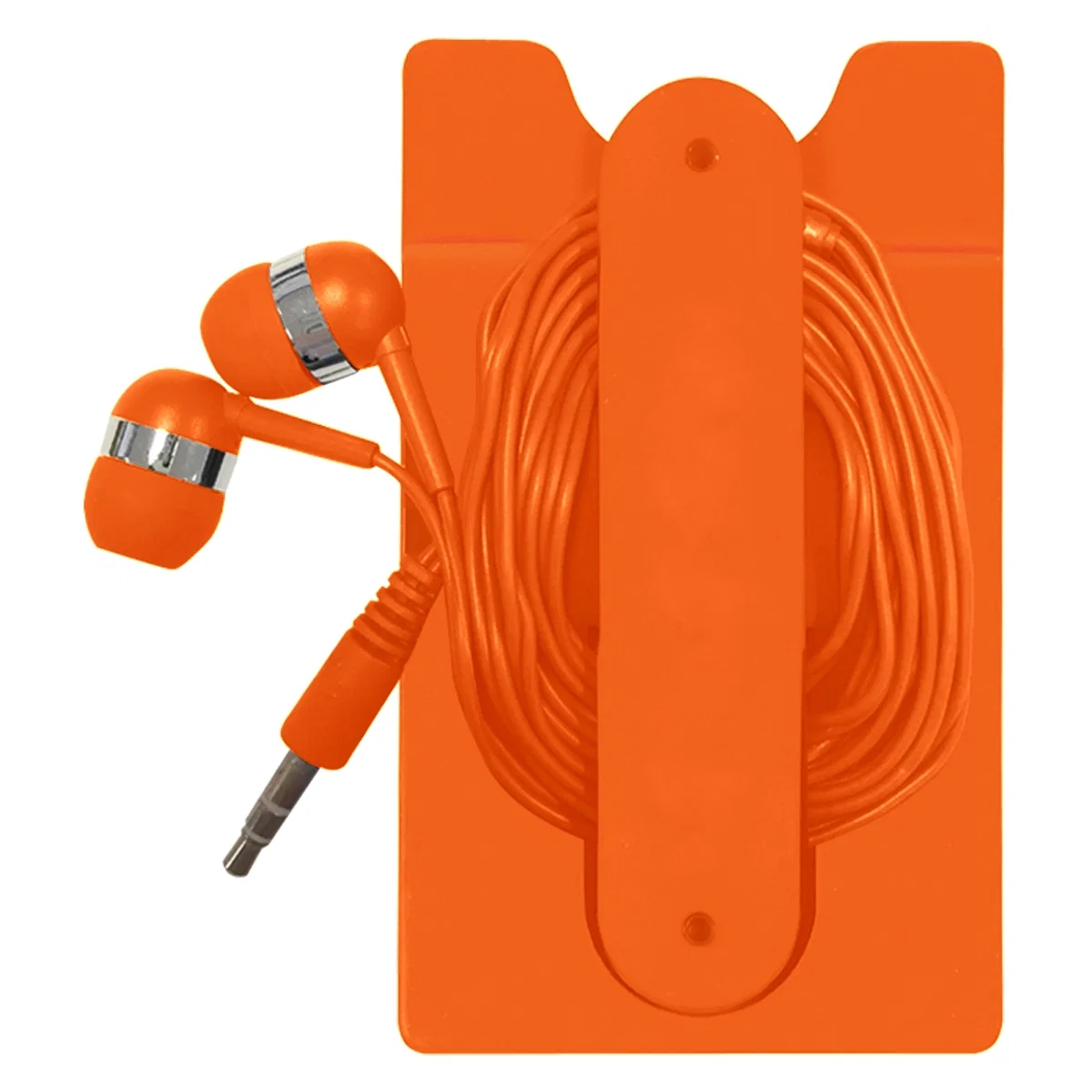 Red pouch with the earbud cord partly pulled out