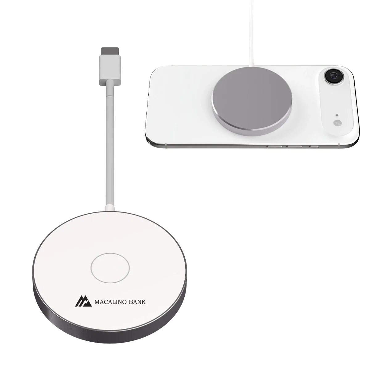 Phone resting magnetically on the charging surface