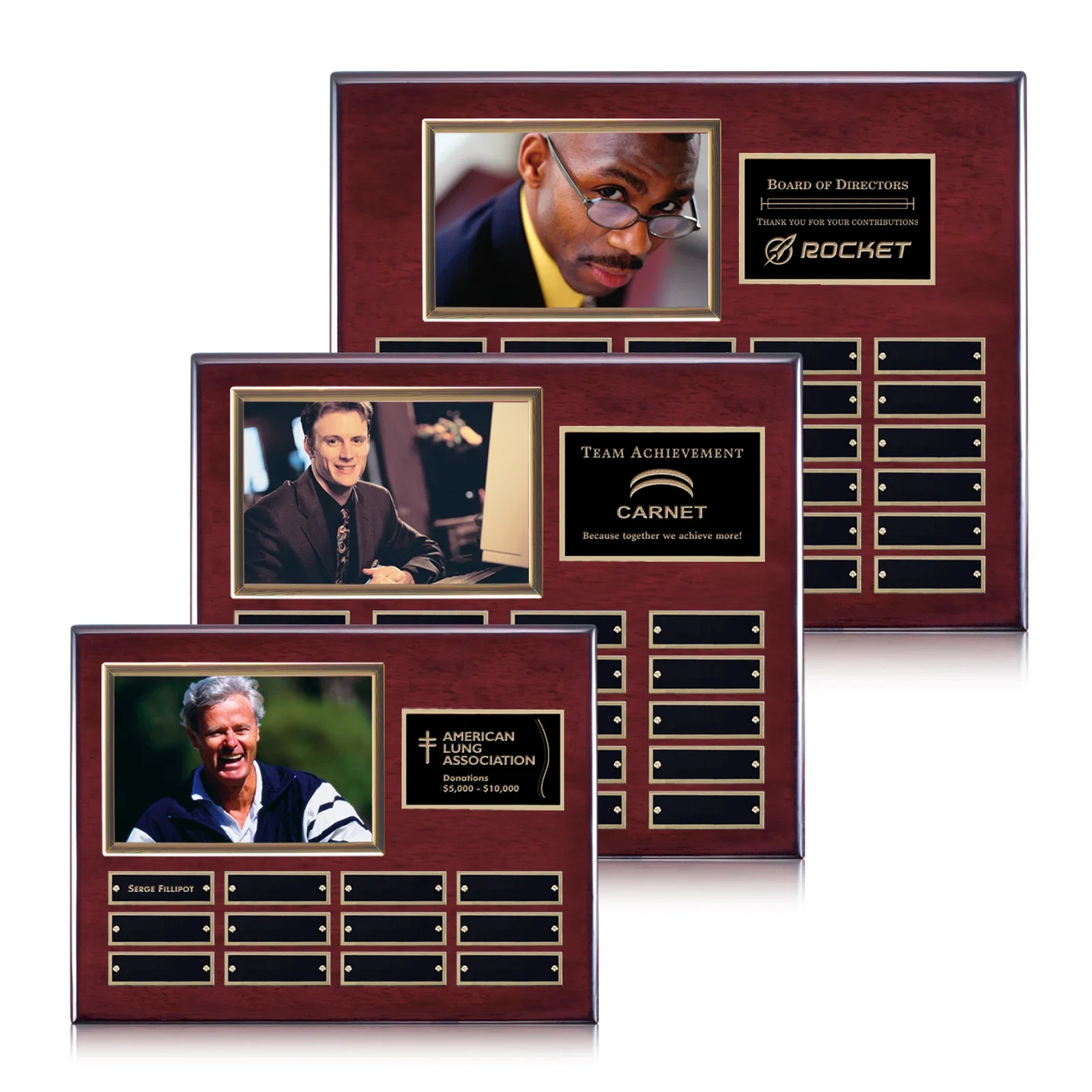 Custom Photo Perpetual Plaque on Piano Finish Wood, 12x15 In Max for employee recognition