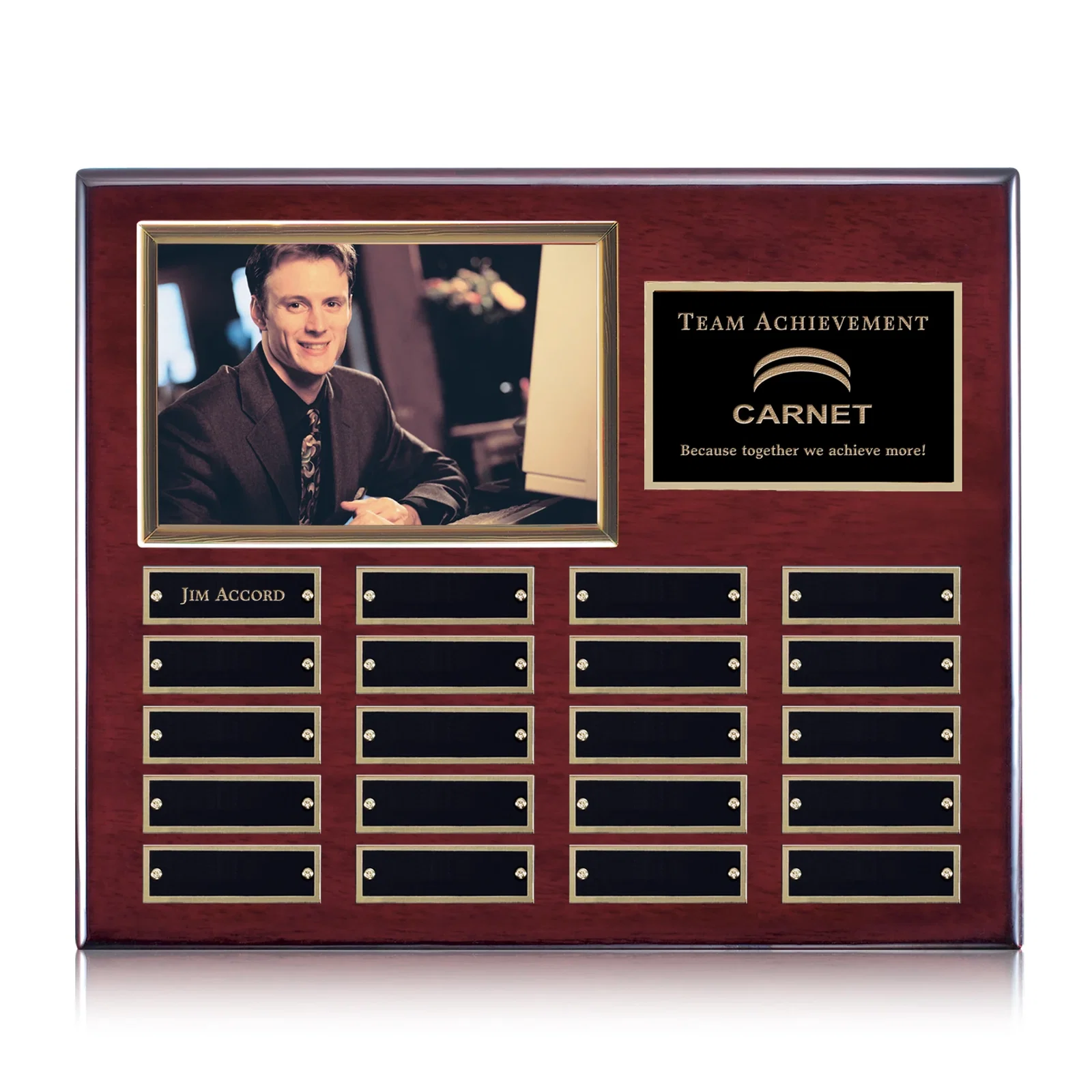 Custom Photo Perpetual Plaque on Piano Finish Wood, 12x15 In Max for service anniversary gifts